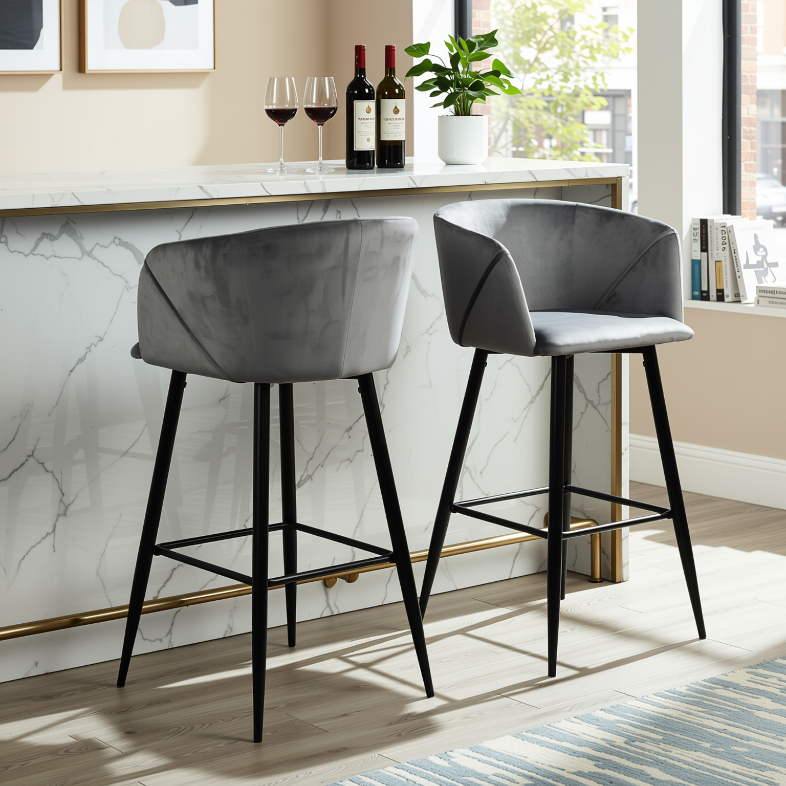 Homy Casa Aldridge Grey 2PC 30" Velvet Upholstered Bar Stools, Open Box