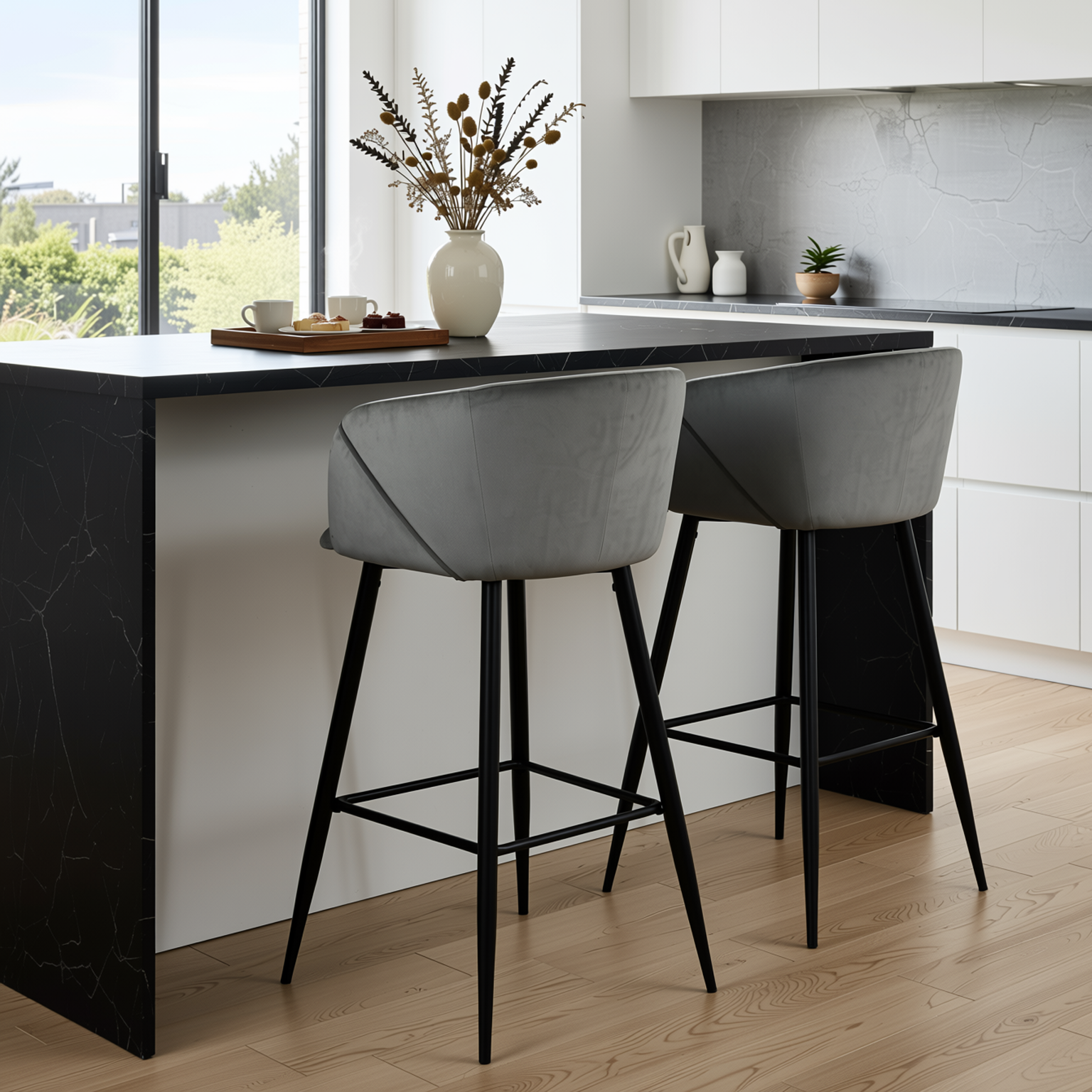 Homy Casa Aldridge Grey 2PC 30" Velvet Upholstered Bar Stools, Open Box