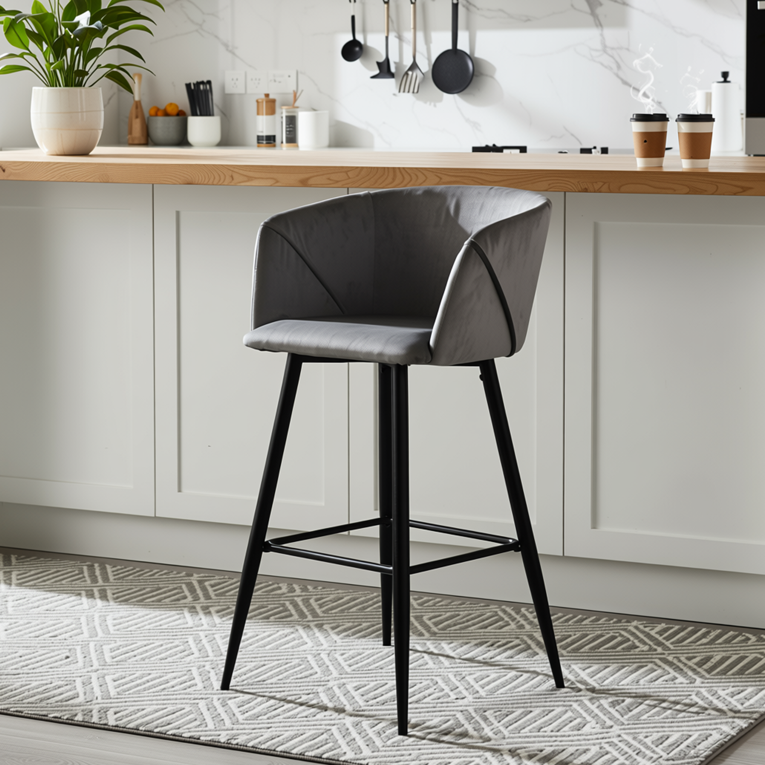 Homy Casa Aldridge Grey 2PC 26" Velvet Upholstered Counter Stools, Open Box
