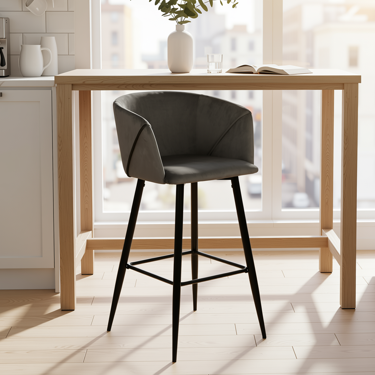 Homy Casa Aldridge Grey 2PC 30" Velvet Upholstered Bar Stools, Open Box