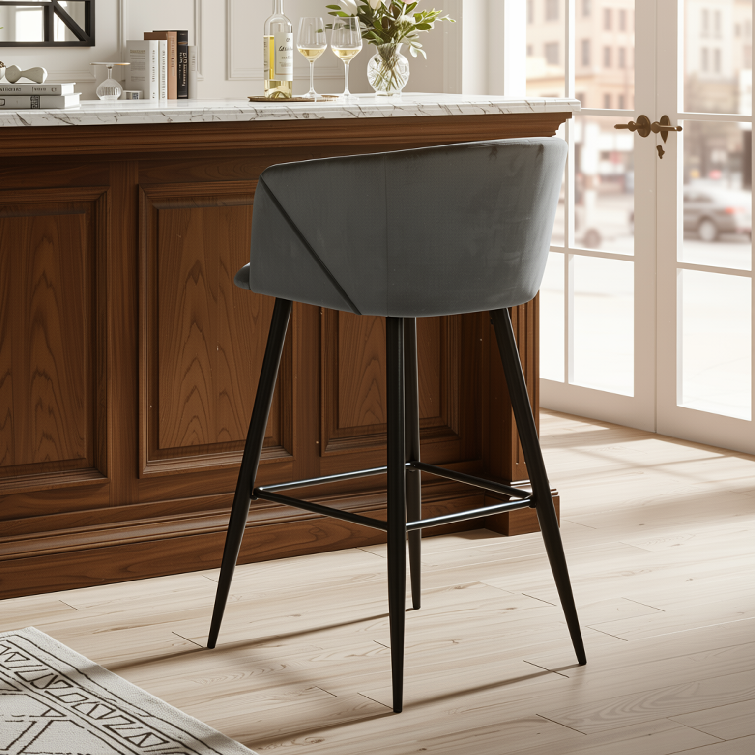 Homy Casa Aldridge Grey 2PC 26" Velvet Upholstered Counter Stools, Open Box
