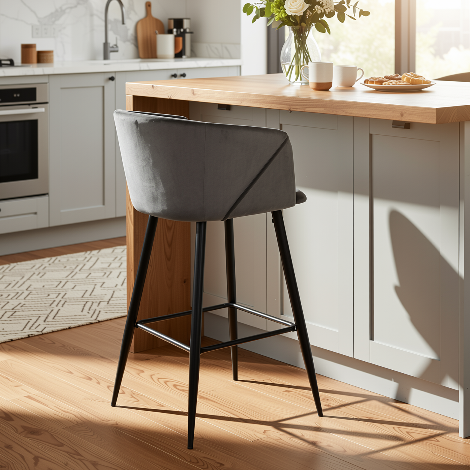 Homy Casa Aldridge Grey 2PC 26" Velvet Upholstered Counter Stools, Open Box