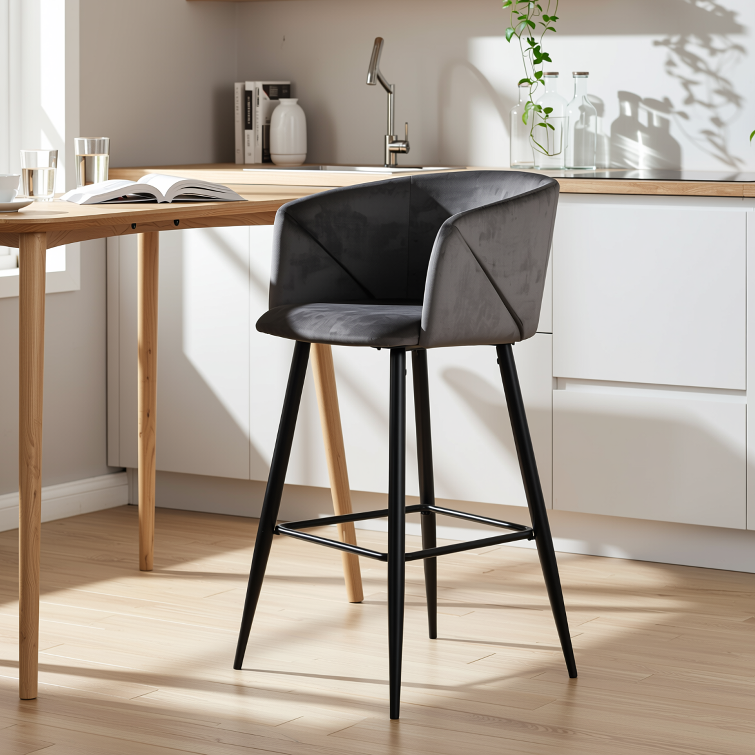 Homy Casa Aldridge Grey 2PC 30" Velvet Upholstered Bar Stools, Open Box