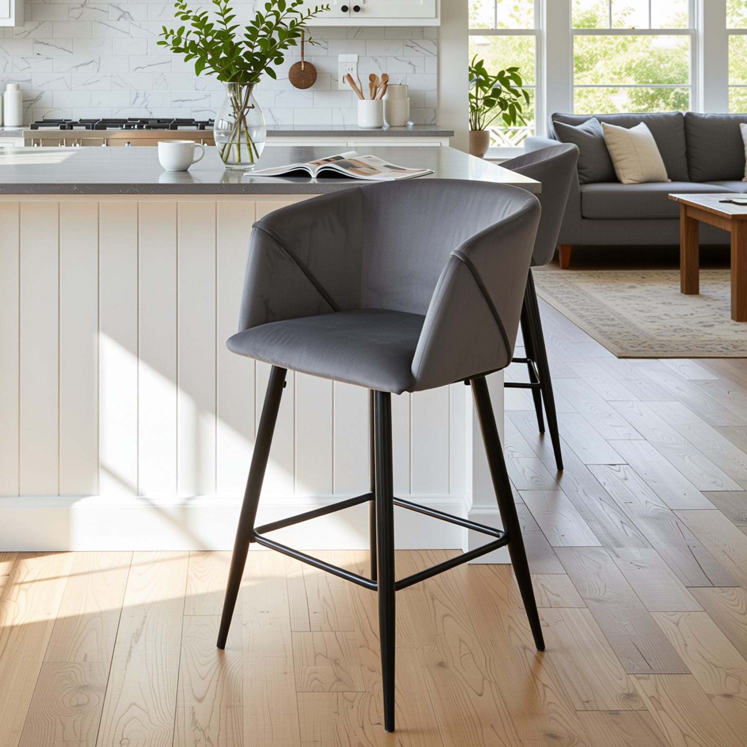 Homy Casa Aldridge Grey 2PC 30" Velvet Upholstered Bar Stools, Open Box