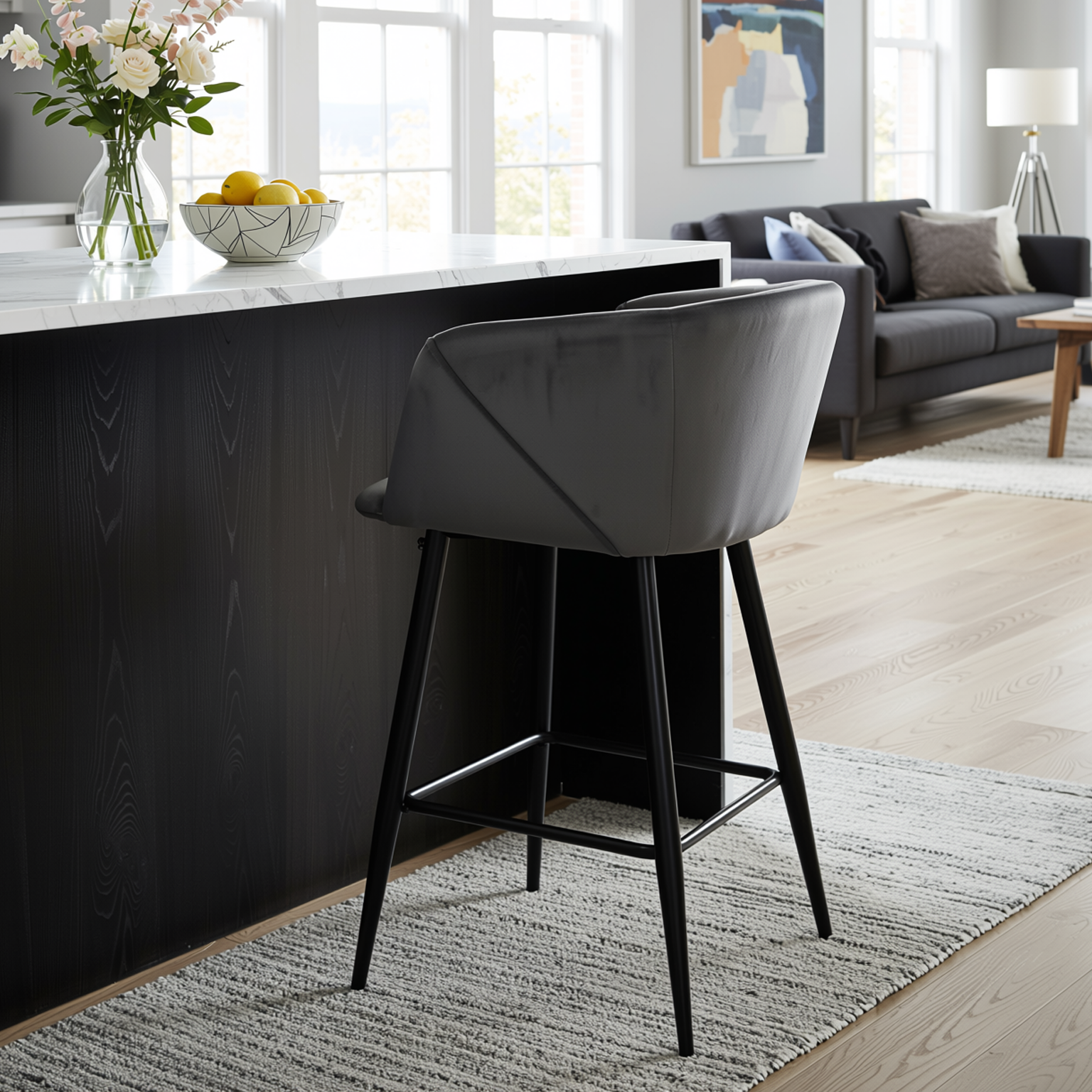 Homy Casa Aldridge Grey 2PC 26" Velvet Upholstered Counter Stools, Open Box