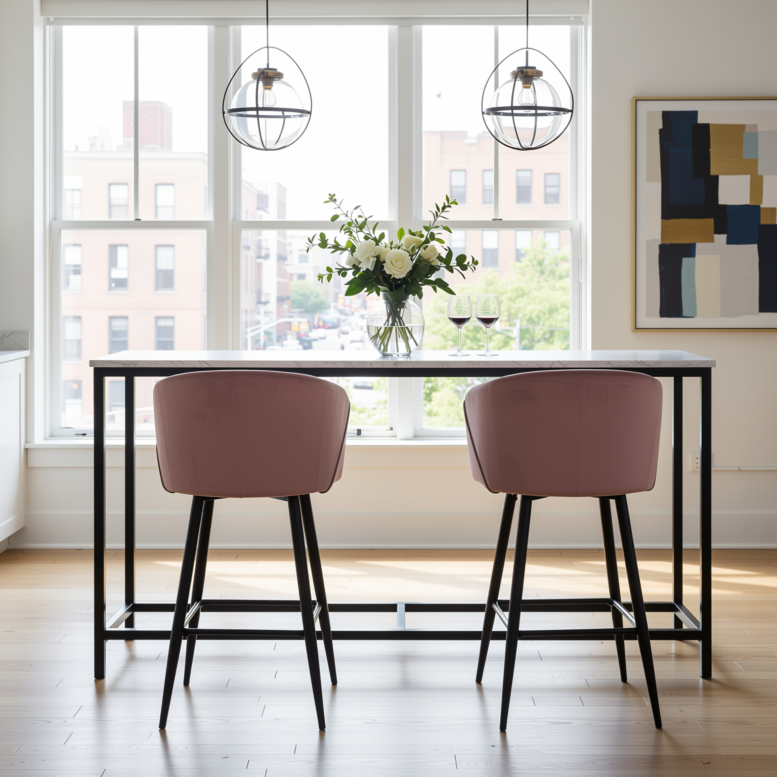 Homy Casa Aldridge Rose 2PC 26" Velvet Upholstered Counter Stools, Open Box