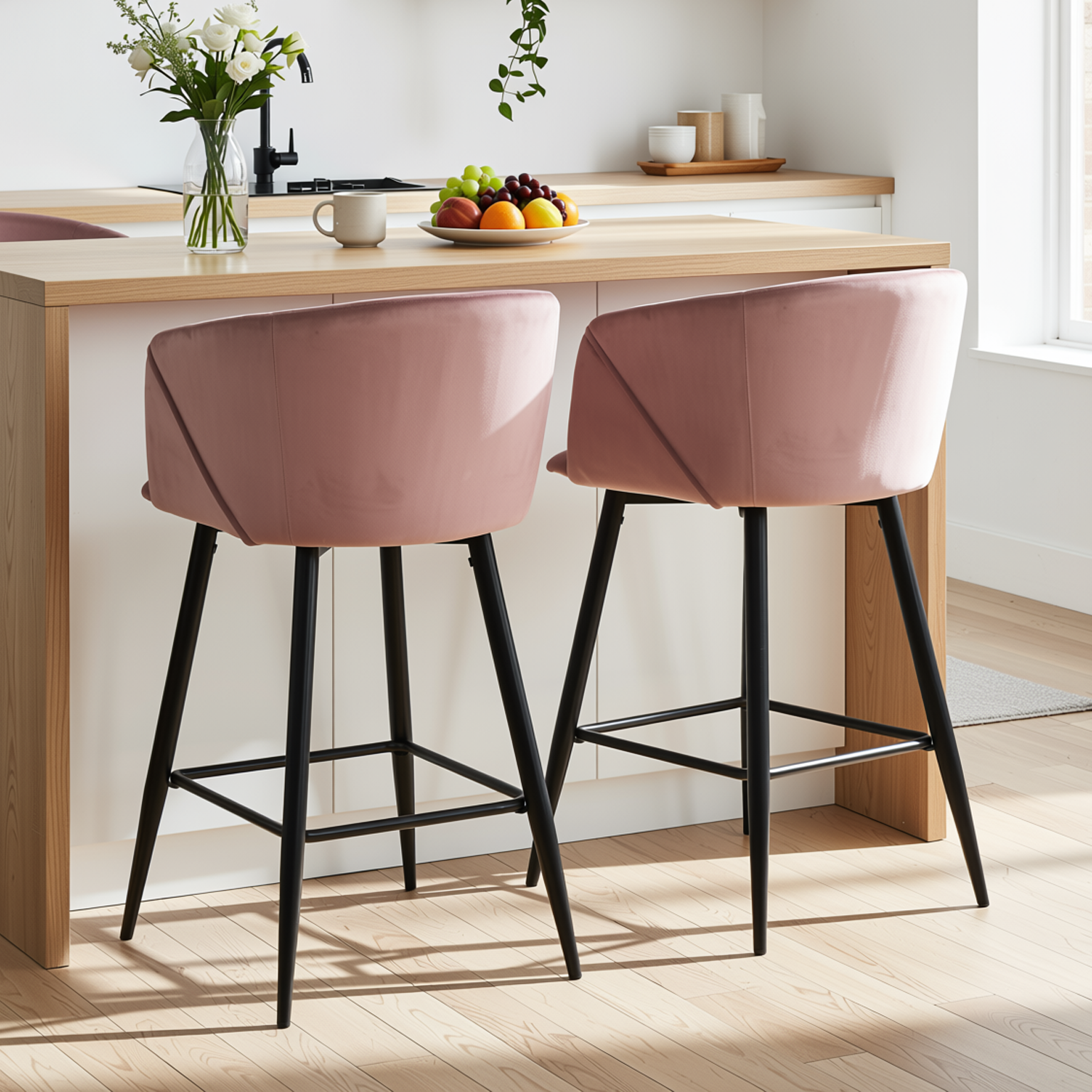 Homy Casa Aldridge Rose 2PC 26" Velvet Upholstered Counter Stools, Open Box
