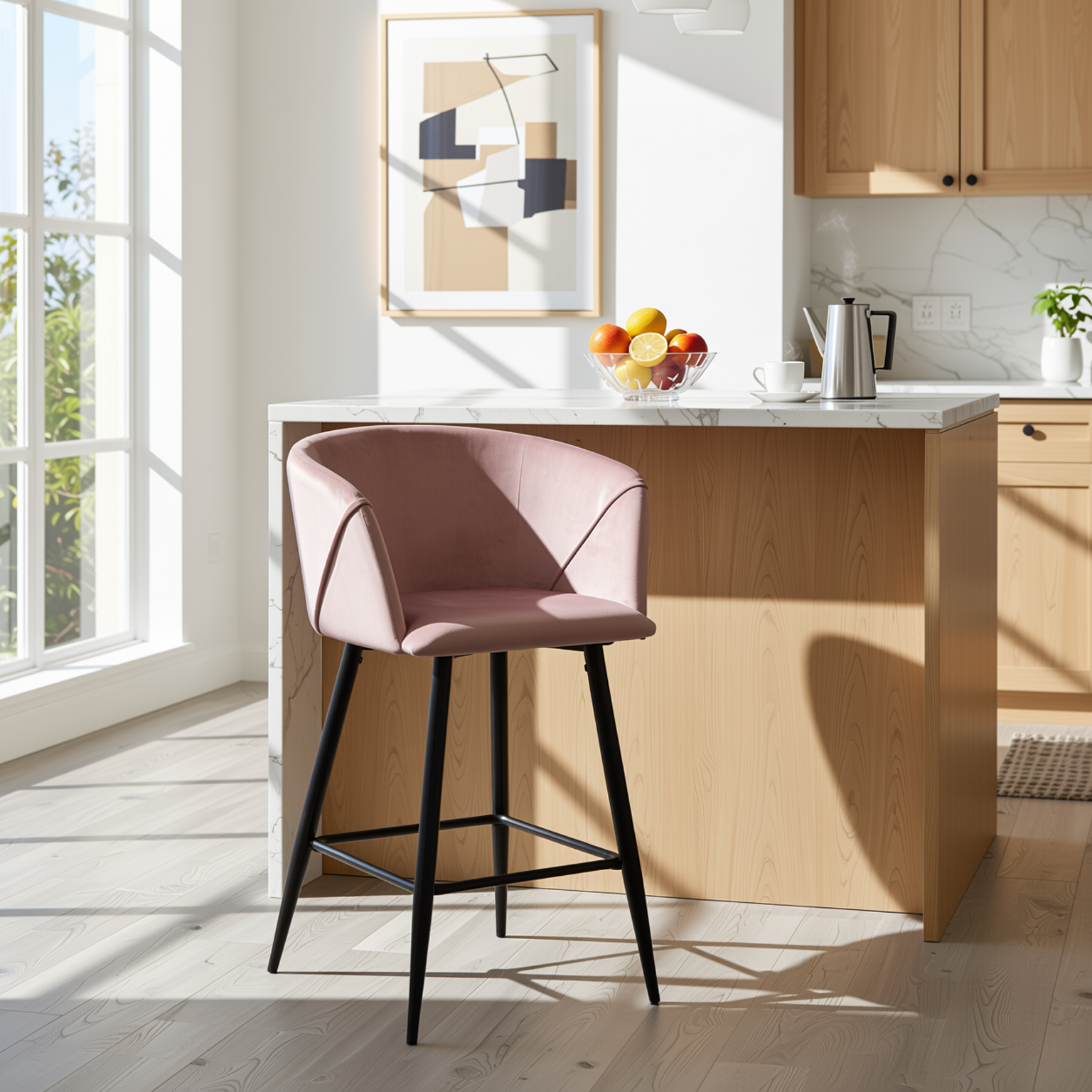 Homy Casa Aldridge Rose 2PC 26" Velvet Upholstered Counter Stools, Open Box