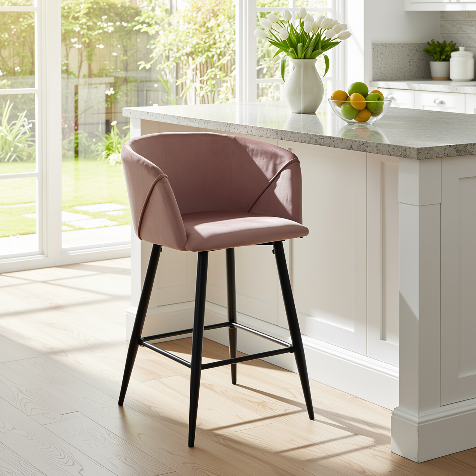 Homy Casa Aldridge Rose 2PC 26" Velvet Upholstered Counter Stools, Open Box