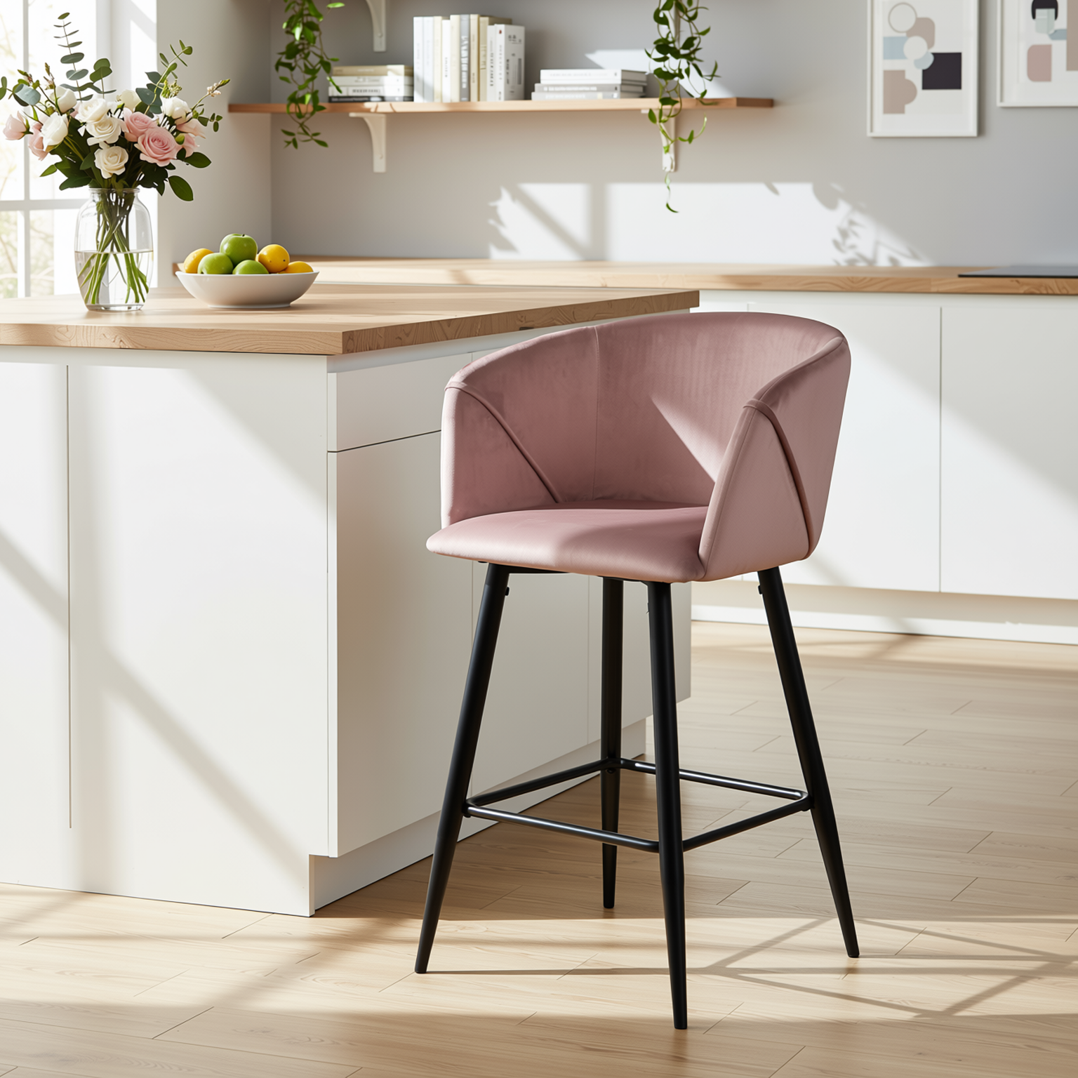Homy Casa Aldridge Rose 2PC 26" Velvet Upholstered Counter Stools, Open Box