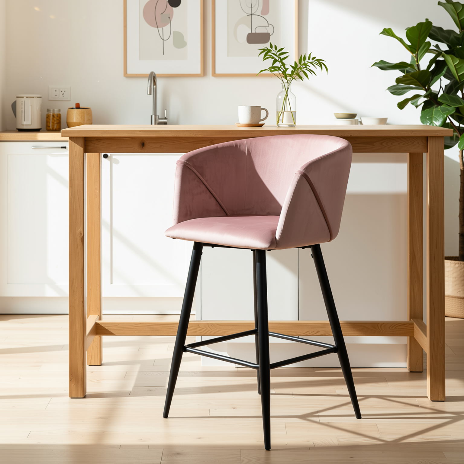 Homy Casa Aldridge Rose 2PC 26" Velvet Upholstered Counter Stools, Open Box
