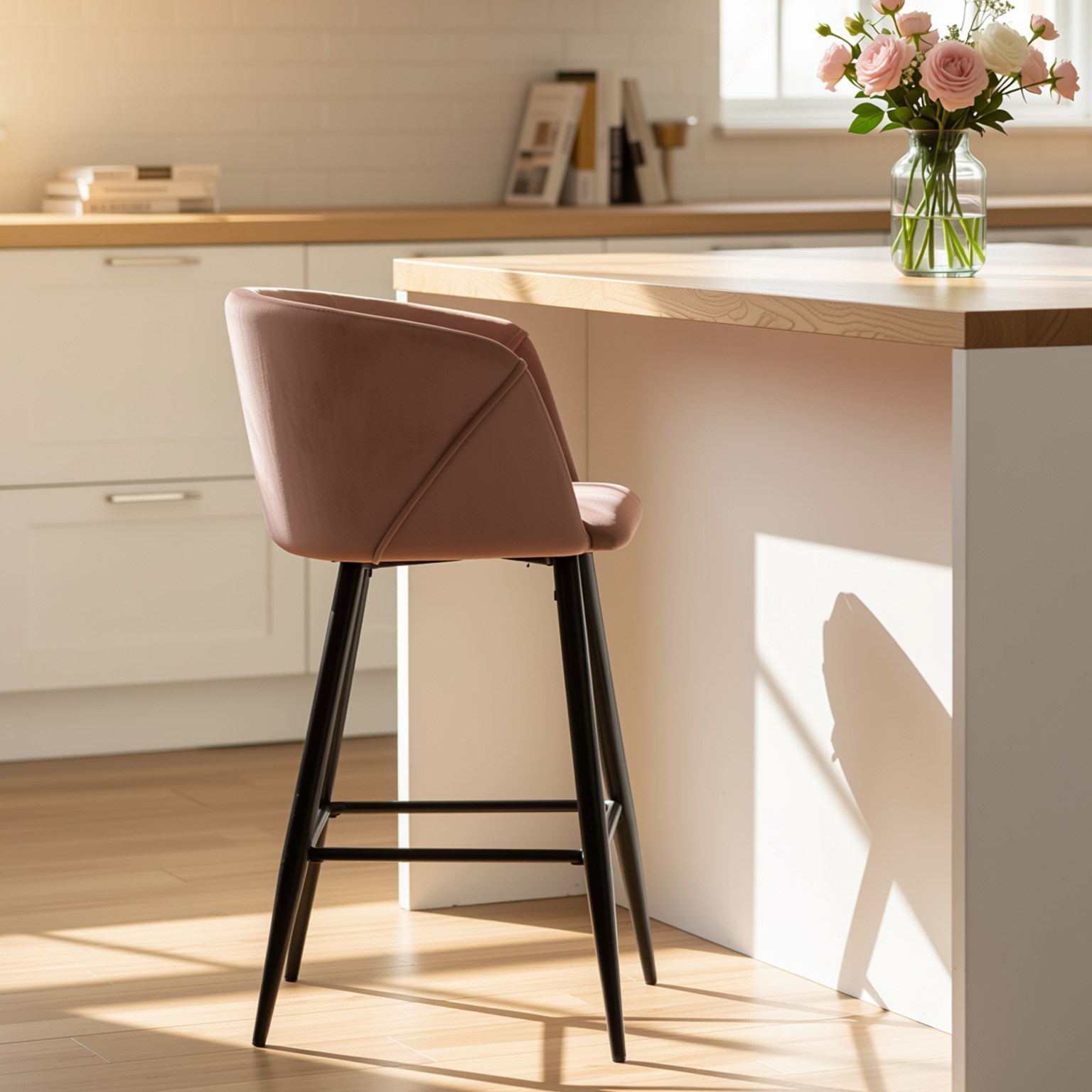 Homy Casa Aldridge Rose 2PC 26" Velvet Upholstered Counter Stools, Open Box