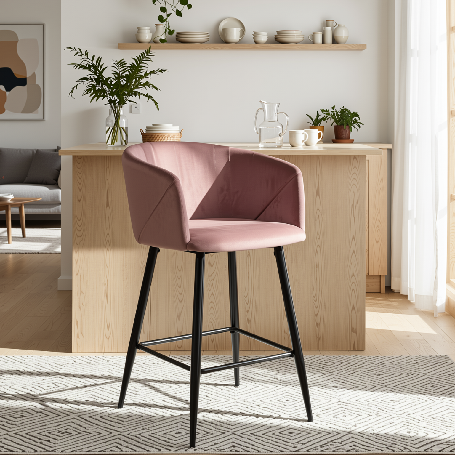 Homy Casa Aldridge Rose 2PC 26" Velvet Upholstered Counter Stools, Open Box