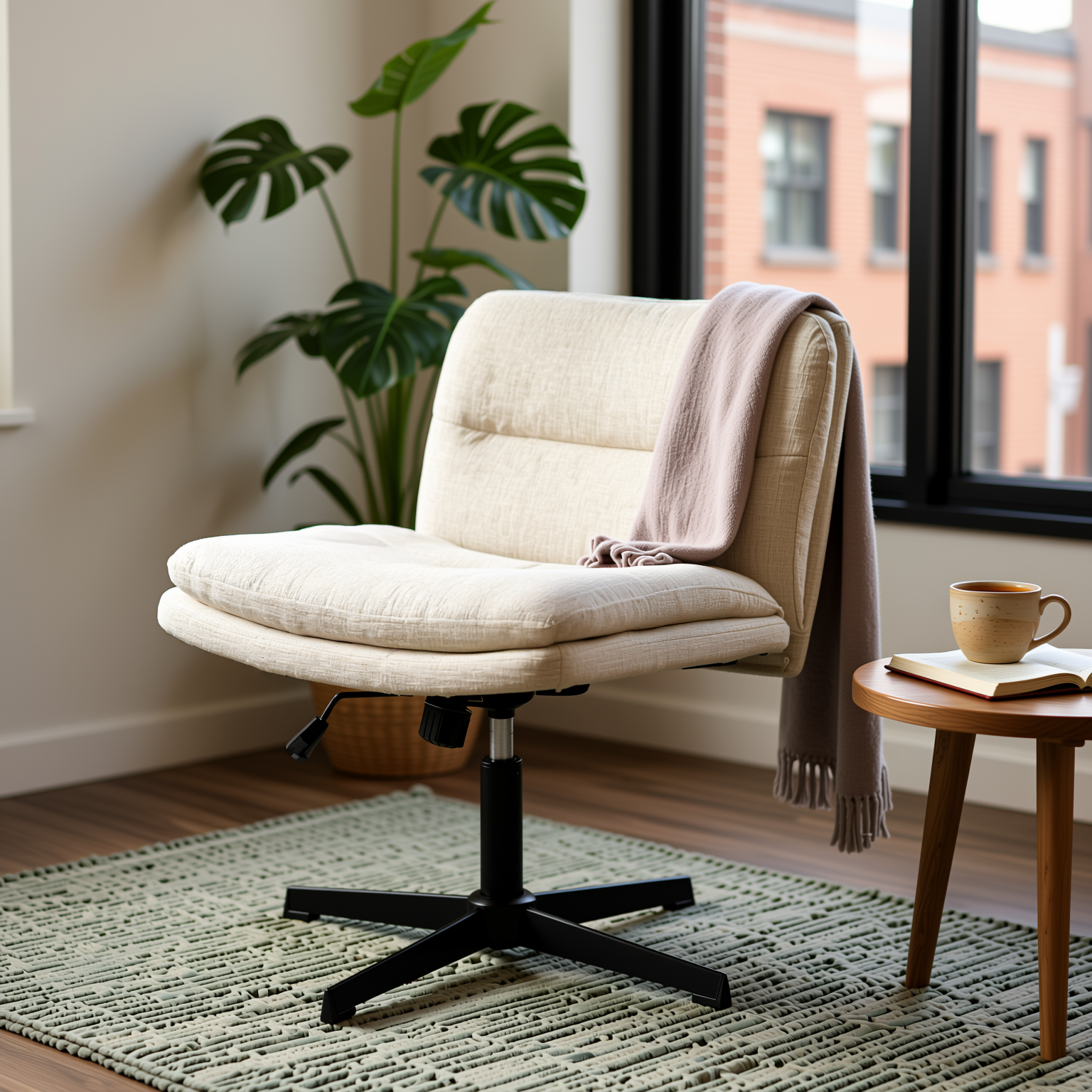 Alintoner 25.6" Adjustable Beige Office Chair Home Office Seating