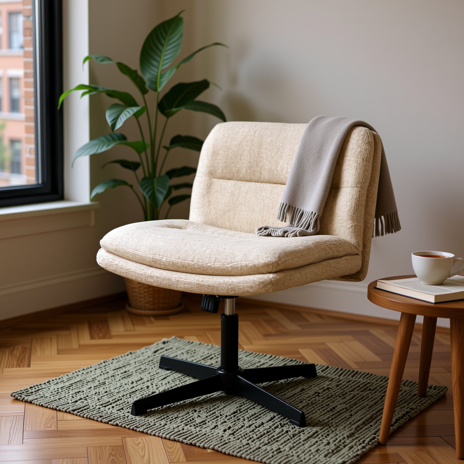 Alintoner 25.6" Adjustable Beige Office Chair Home Office Seating