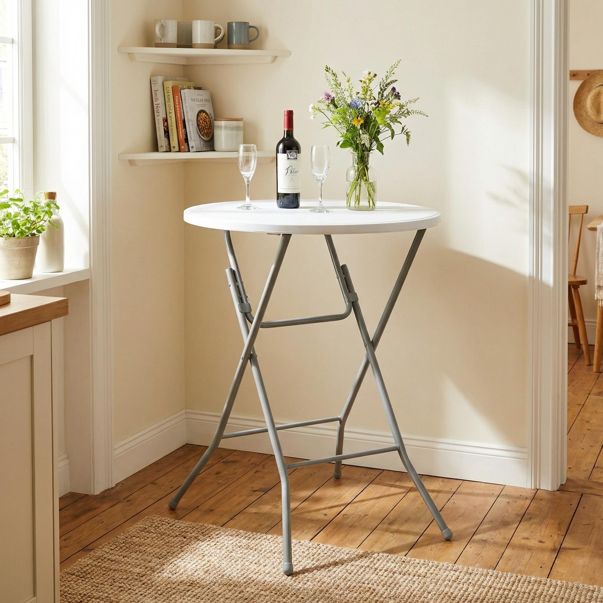 Homy Casa ALIN 31.5” Modern Folding High Bar Table with Iron Legs White