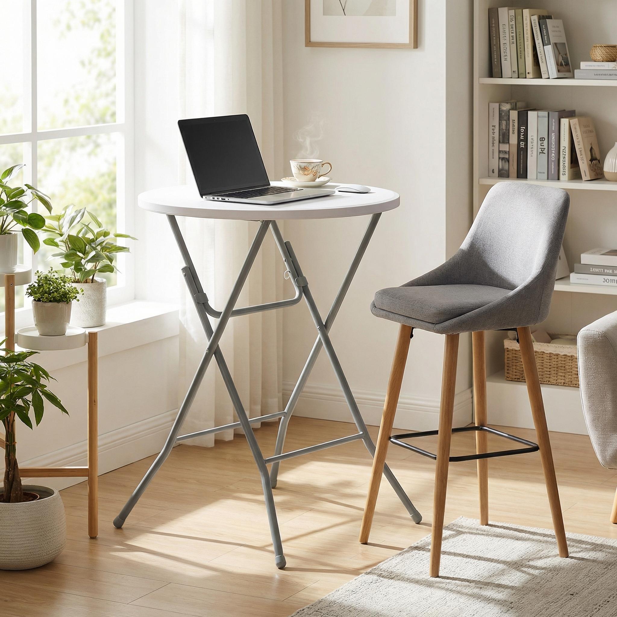 Homy Casa ALIN 31.5” Modern Folding High Bar Table with Iron Legs White