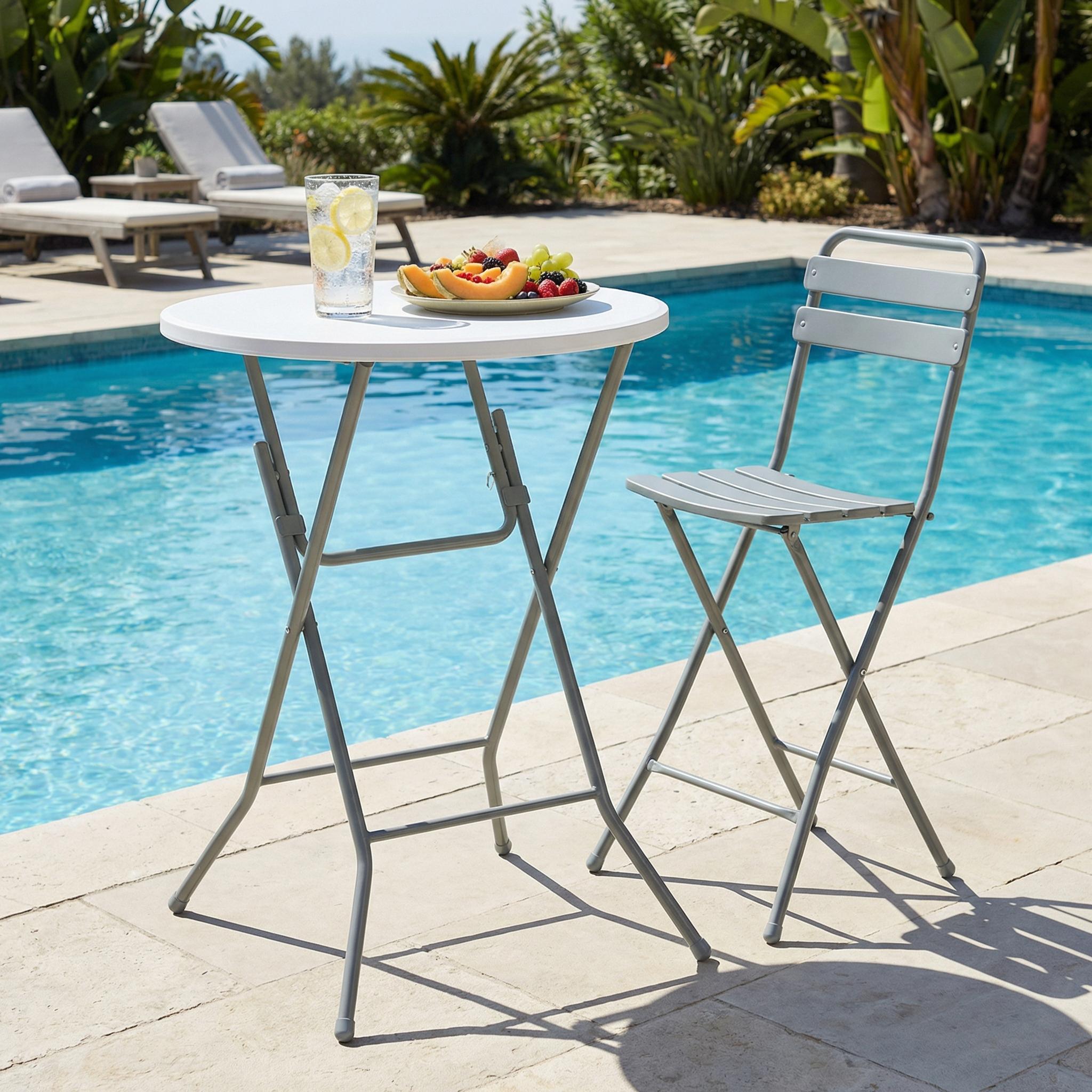 Homy Casa ALIN 31.5” Modern Folding High Bar Table with Iron Legs White