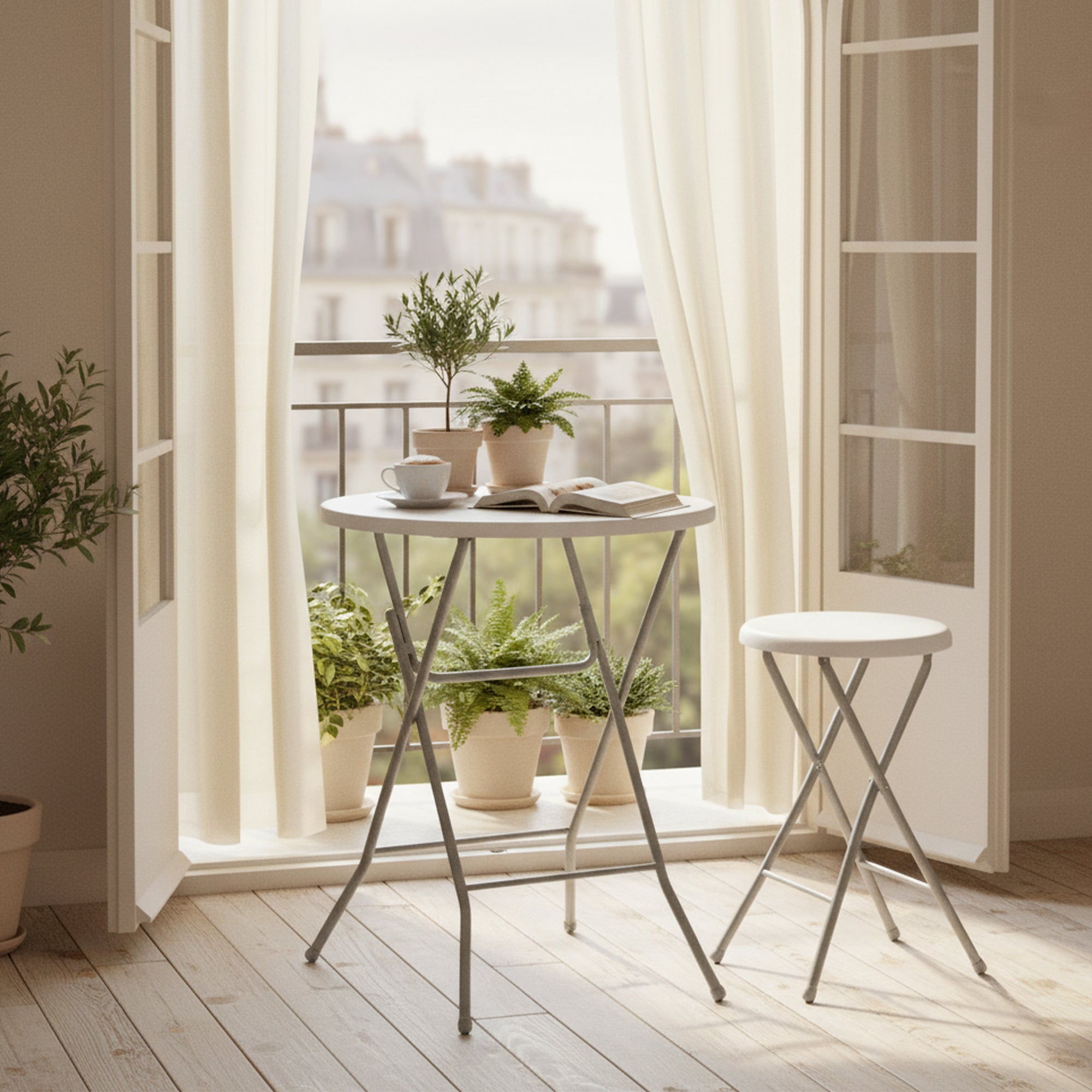 Homy Casa ALIN 31.5” Modern Folding High Bar Table with Iron Legs White