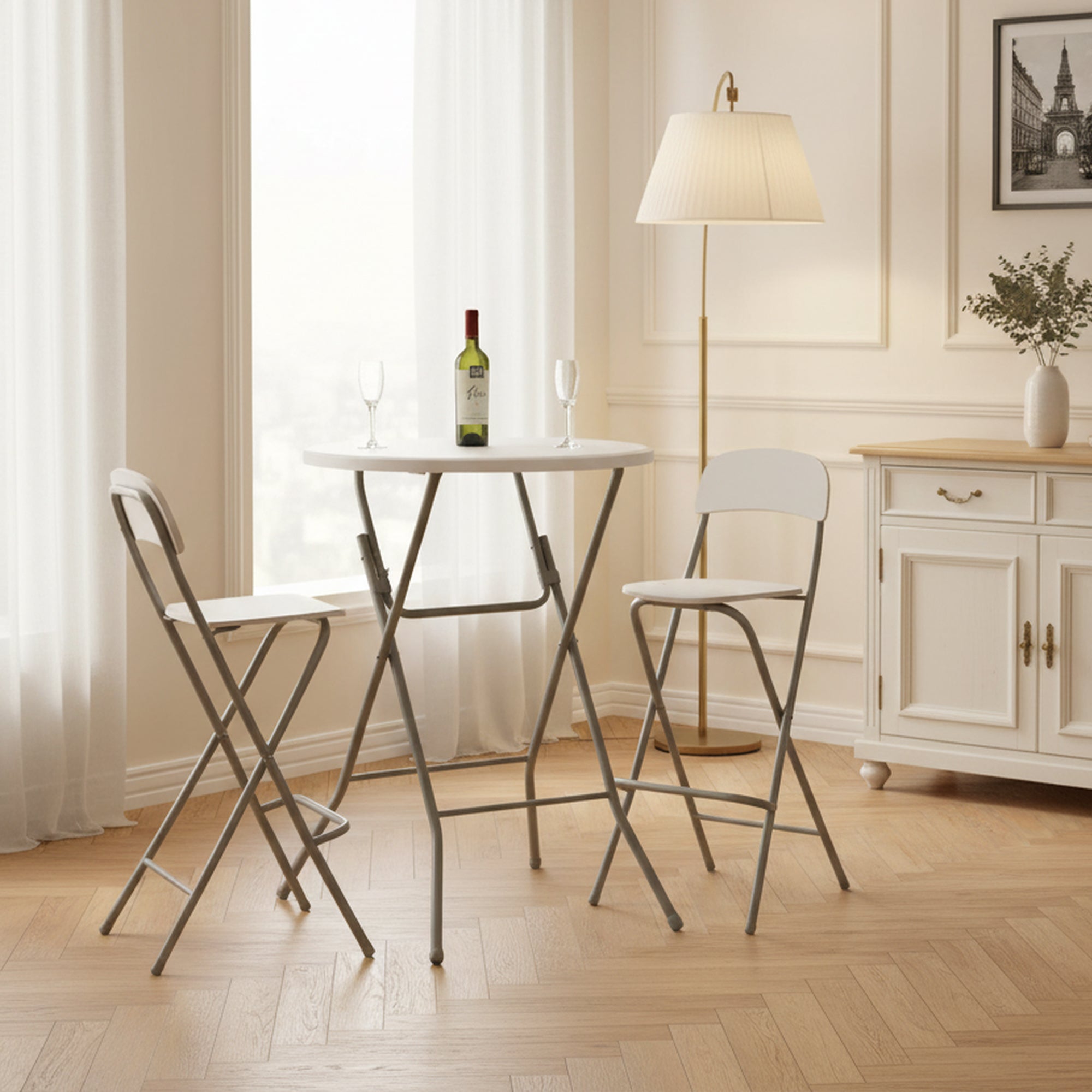Homy Casa ALIN 31.5” Modern Folding High Bar Table with Iron Legs White