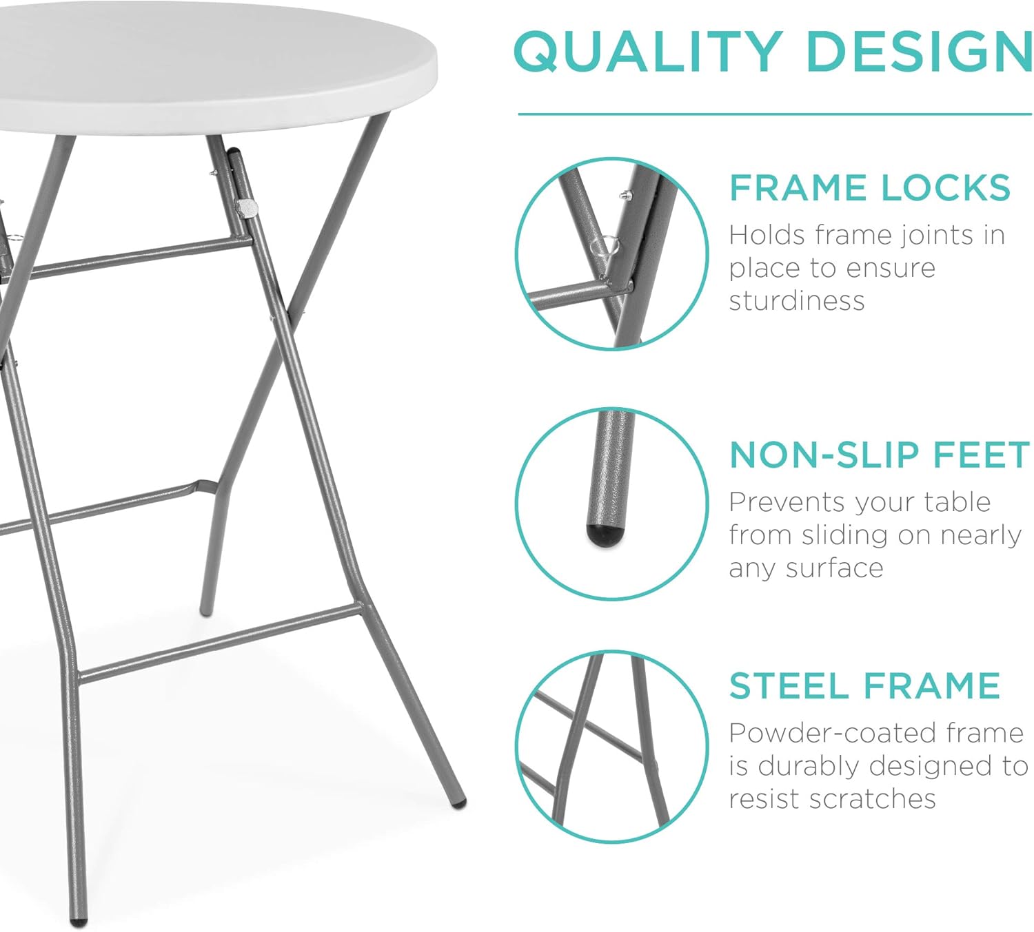 Homy Casa ALIN 31.5” Modern Folding High Bar Table with Iron Legs White