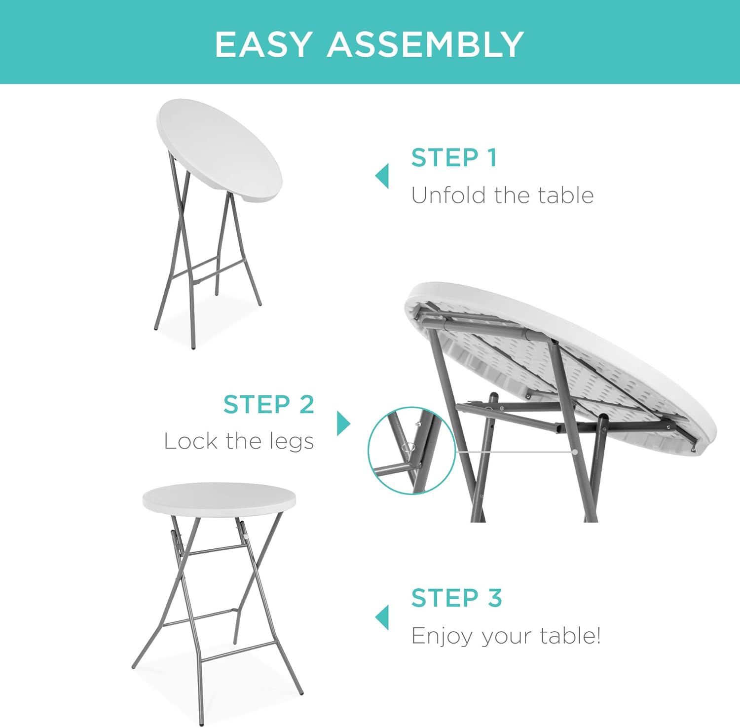 Homy Casa ALIN 31.5” Modern Folding High Bar Table with Iron Legs White