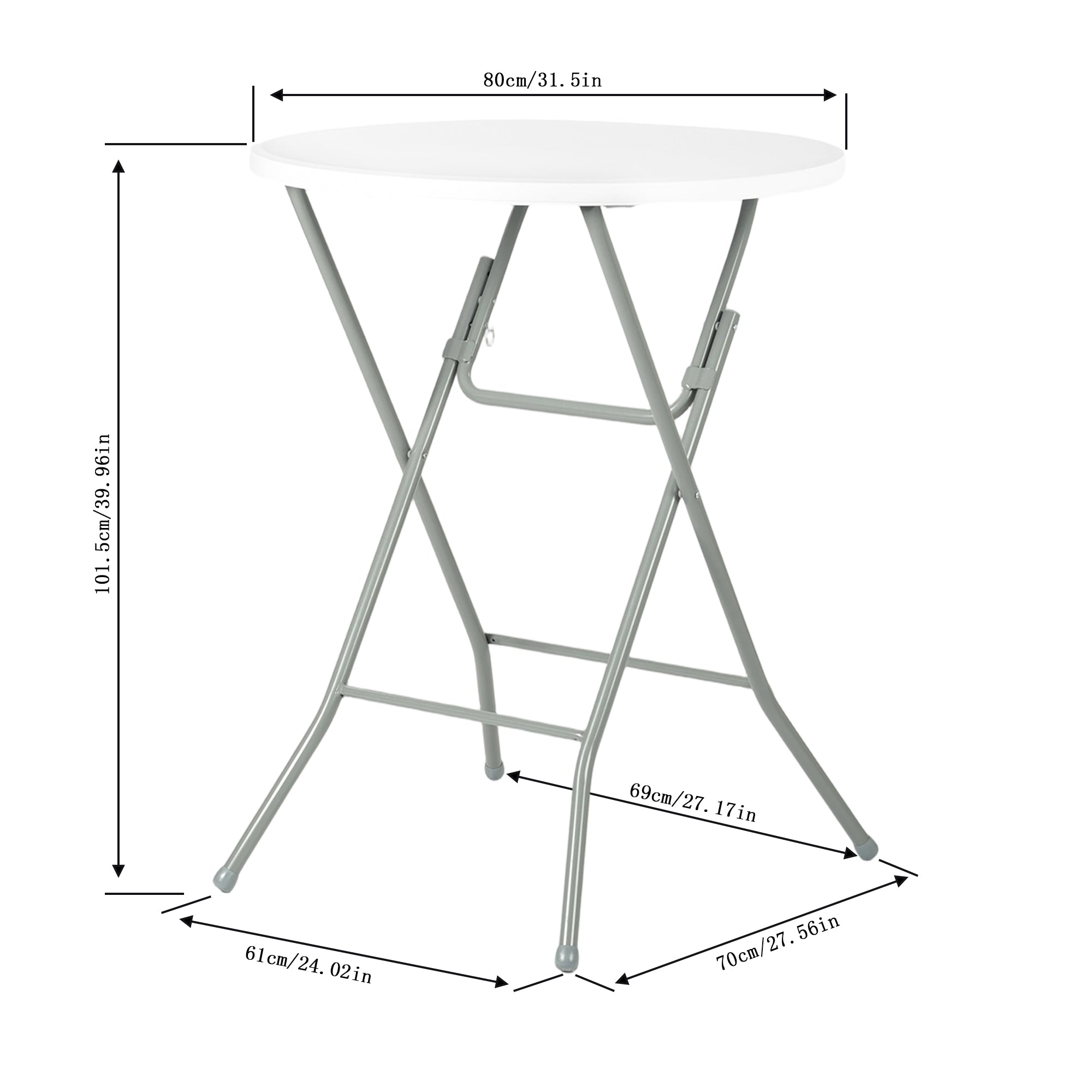 Homy Casa ALIN 31.5” Modern Folding High Bar Table with Iron Legs White
