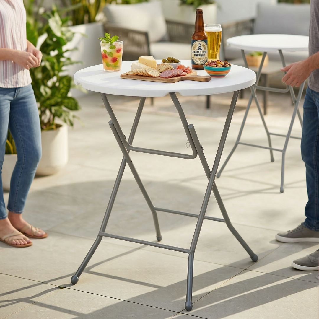 ALIN 31.5” Modern Folding High Bar Table with Iron Legs White