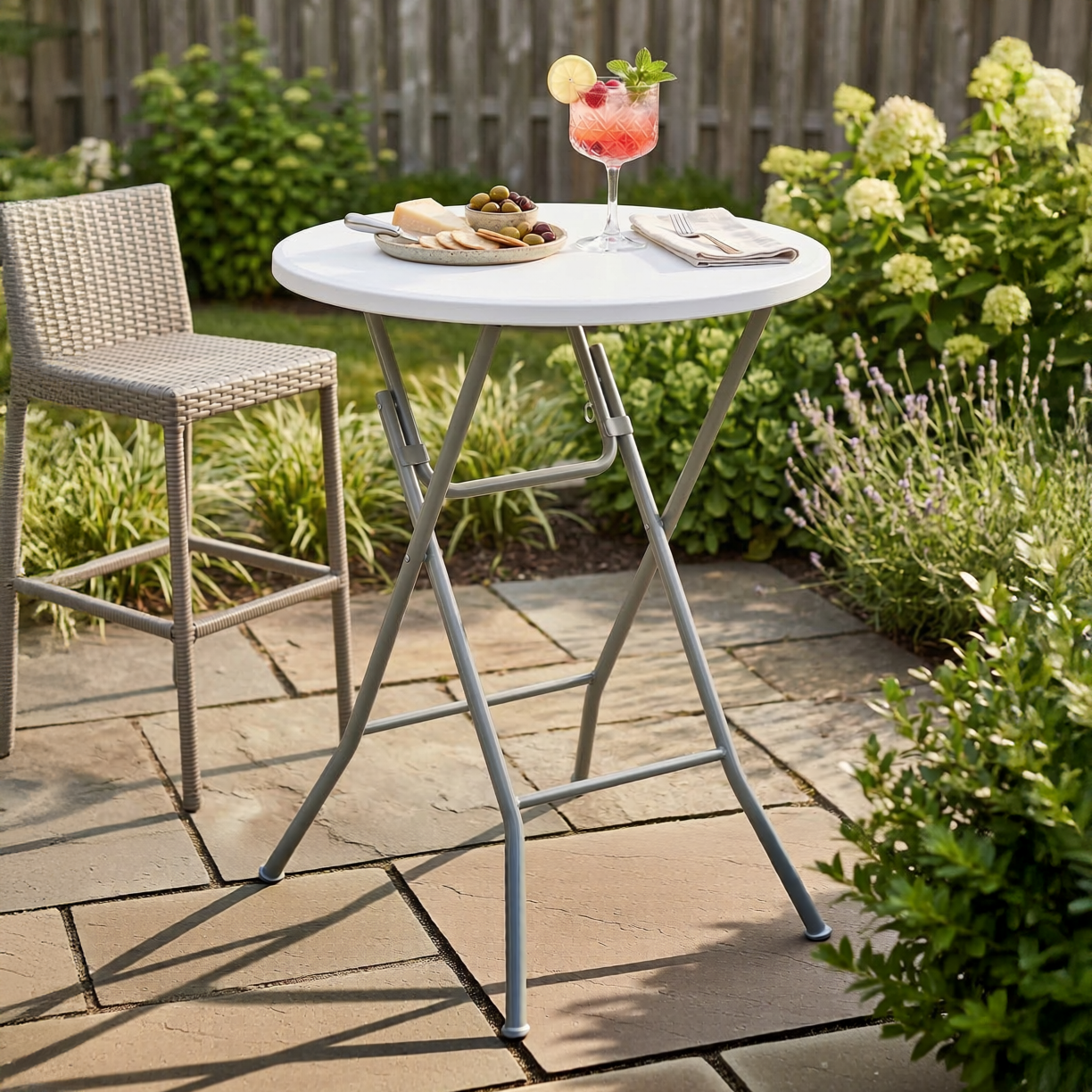 Homy Casa ALIN 31.5” Modern Folding High Bar Table with Iron Legs White