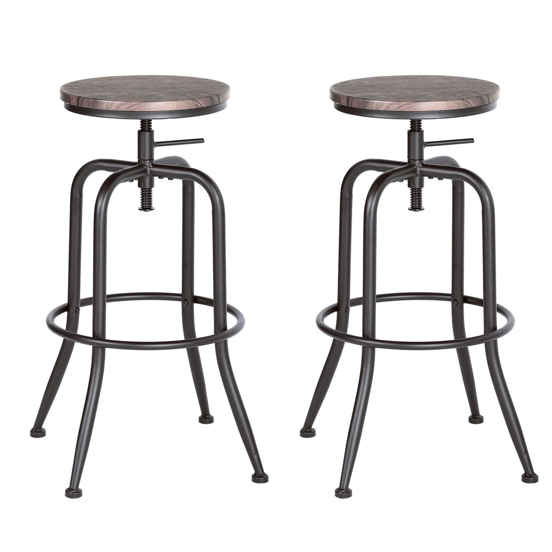 Anacletus Adjustable Metal Bar Stools With Wooden Seat-HOMY CASA
