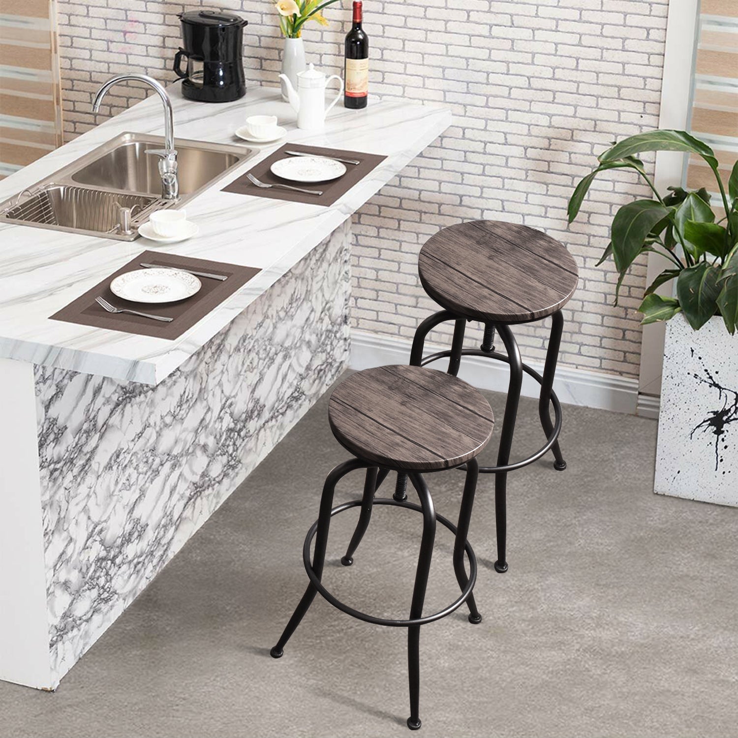 Homy Casa ANACLETUS WALNUT Adjustable Bar Stool, Open Box