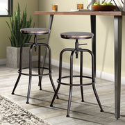 Anacletus Adjustable Metal Bar Stools With Wooden Seat-HOMY CASA