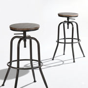Anacletus Industrial Adjustable Bar Stools Set of 2 with Swivel Screw Lift Solid Wood Seat 27“ to 30” Height