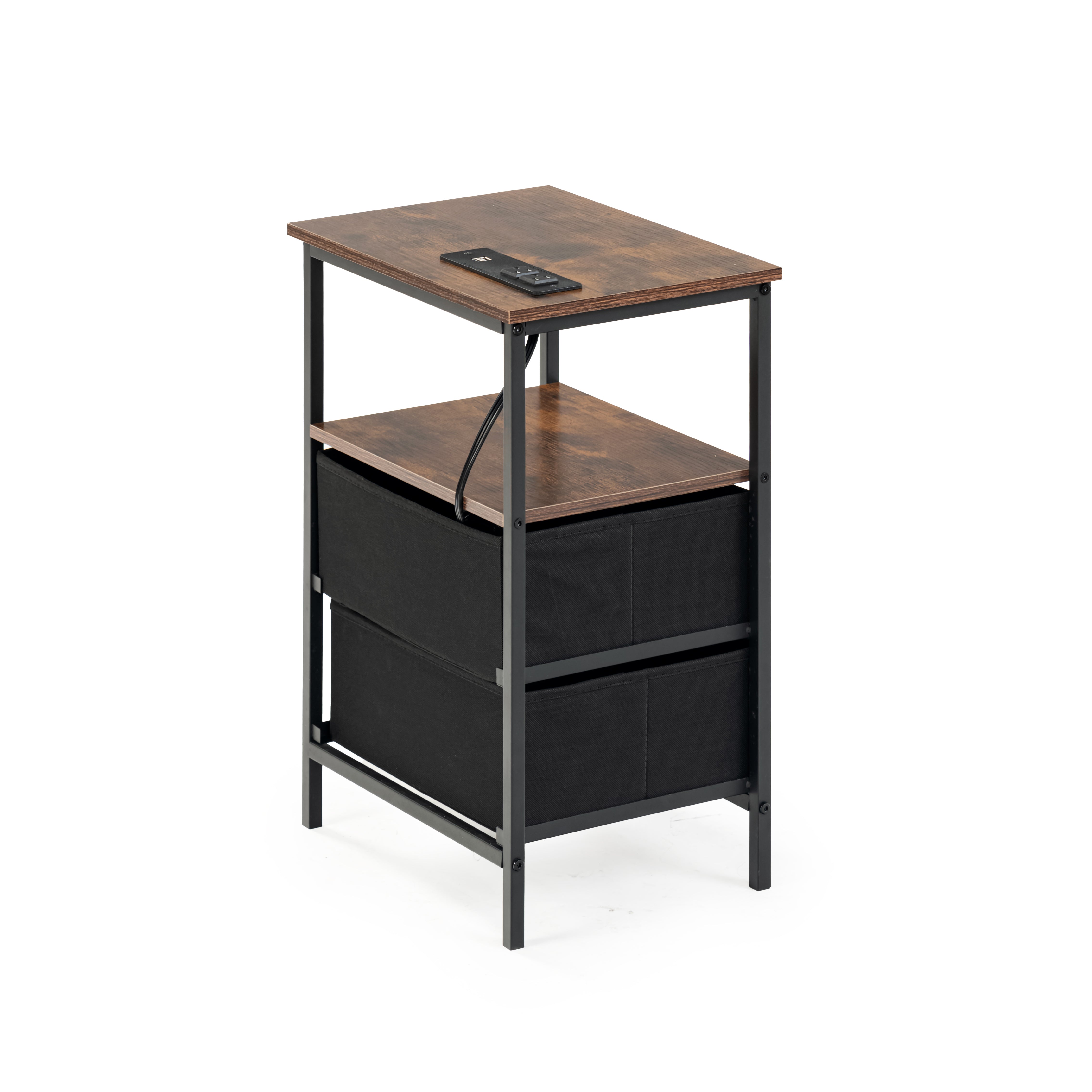 Homy Casa ANBY CRIMSON 2 Drawers Nightstand Bedside Table with Power Strip and USB Open Box