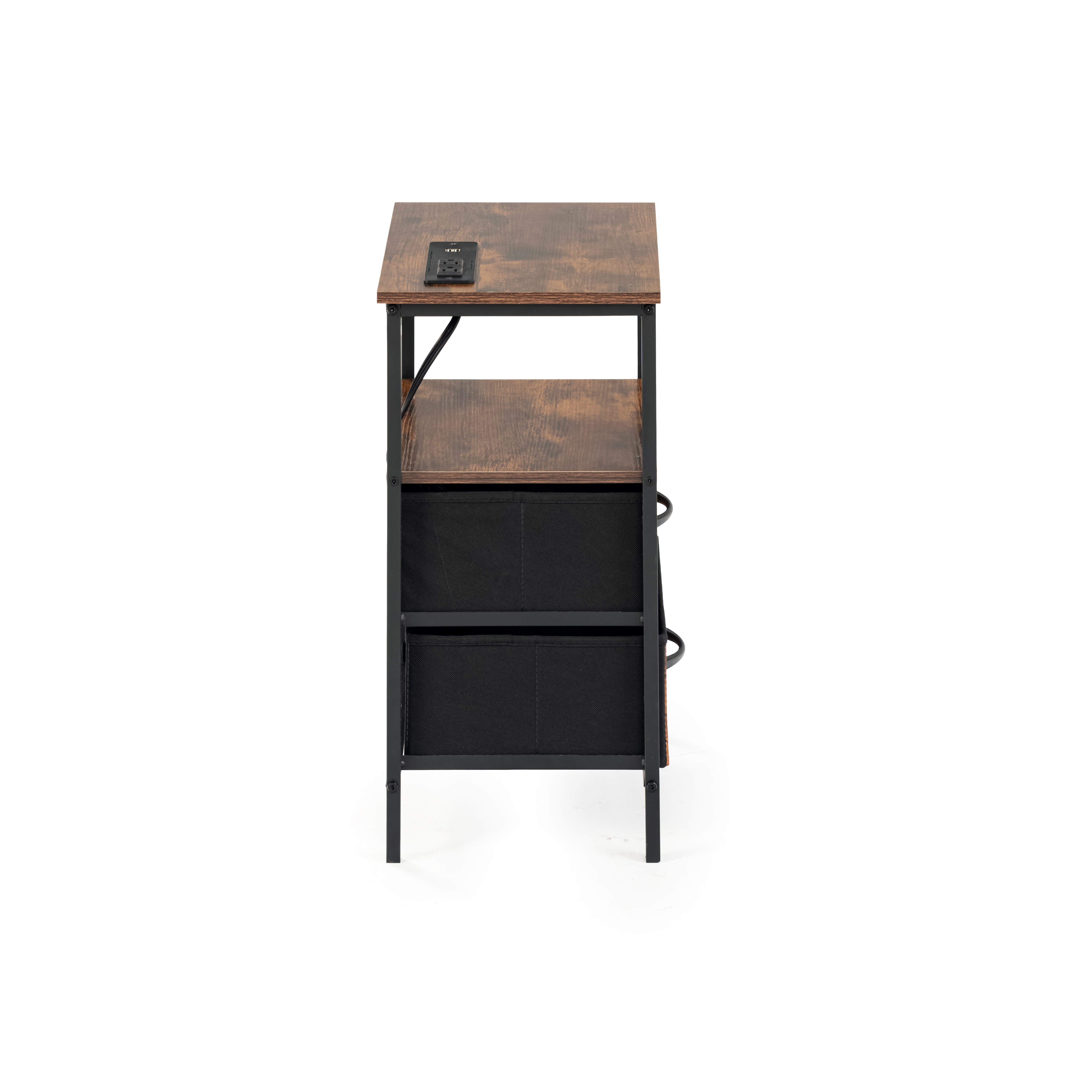 Homy Casa ANBY CRIMSON 2 Drawers Nightstand Bedside Table with Power Strip and USB Open Box