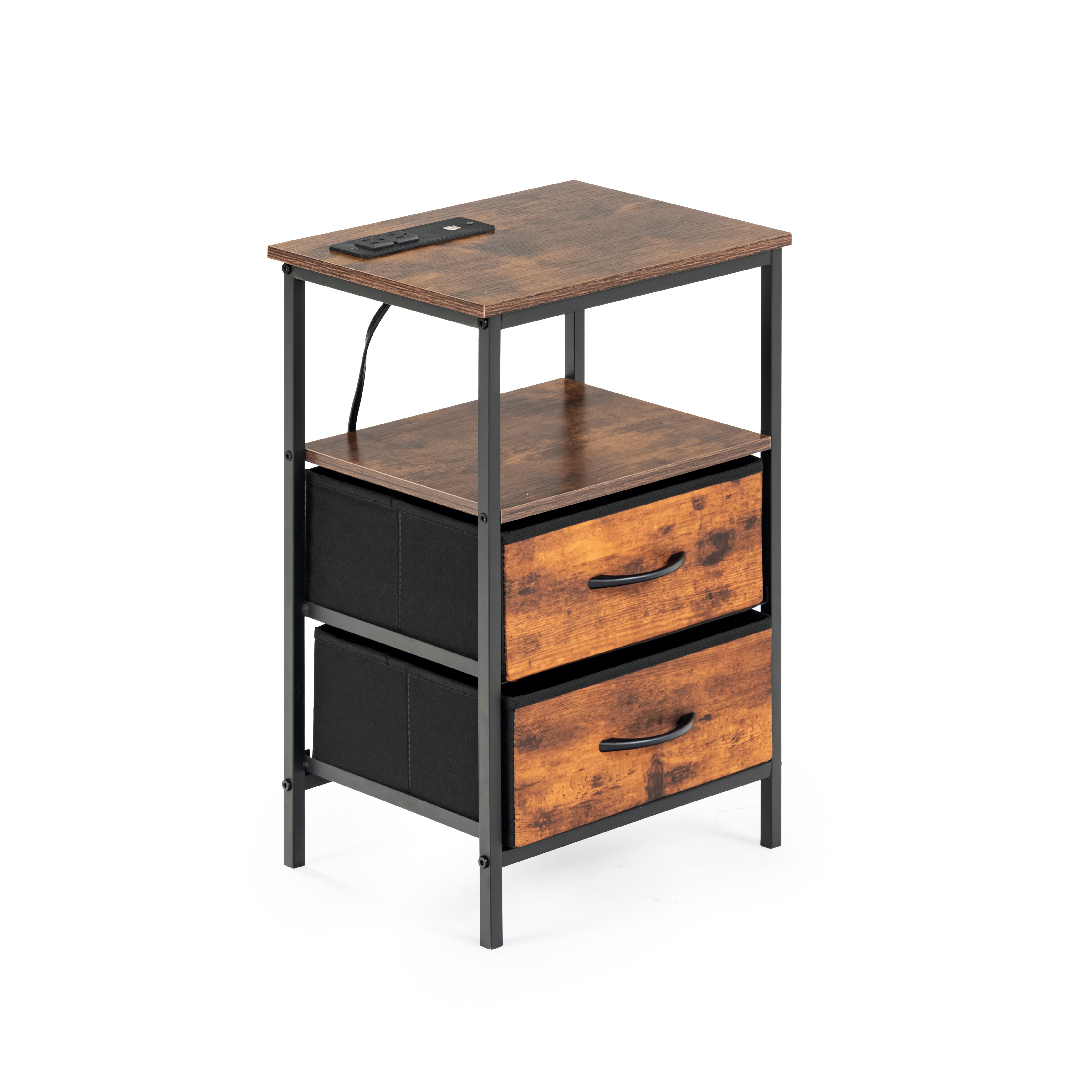 Homy Casa ANBY CRIMSON 2 Drawers Nightstand Bedside Table with Power Strip and USB Open Box