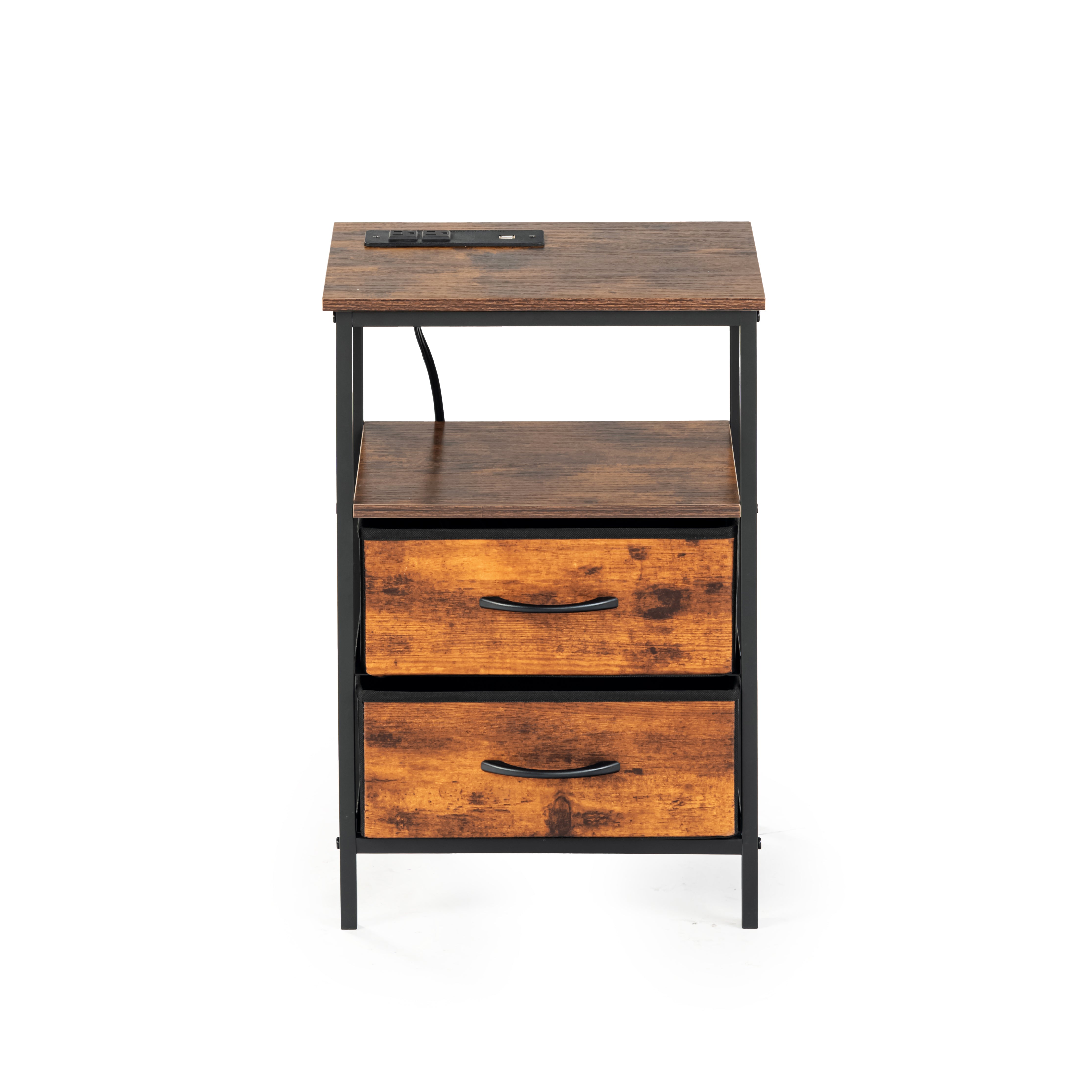 Homy Casa ANBY CRIMSON 2 Drawers Nightstand Bedside Table with Power Strip and USB Open Box