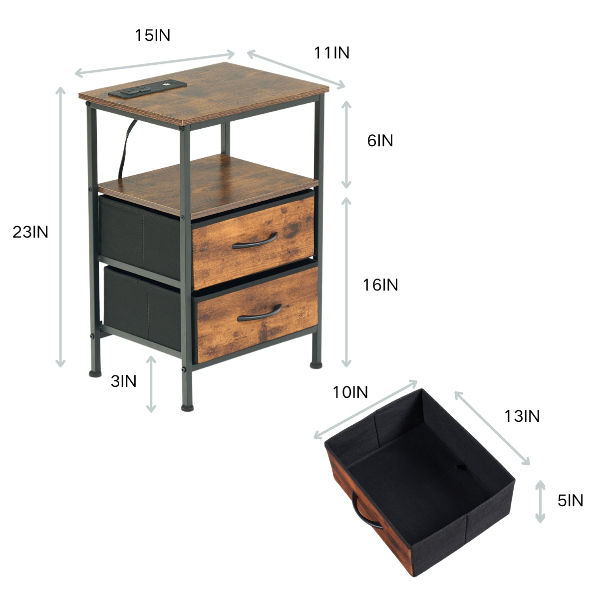 Homy Casa ANBY CRIMSON 2 Drawers Nightstand Bedside Table with Power Strip and USB Open Box