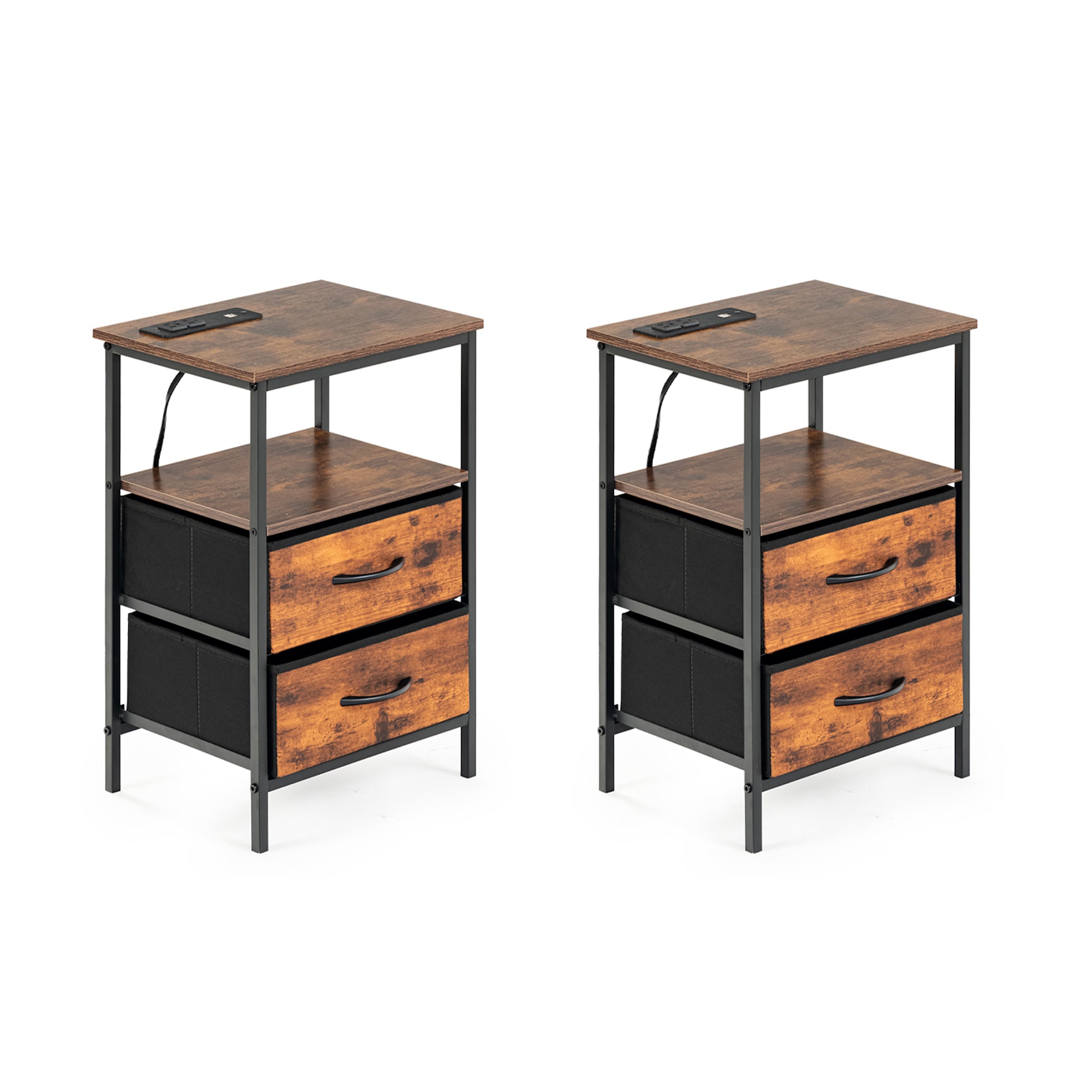 Homy Casa ANBY CRIMSON 2 Drawers Nightstand Bedside Table with Power Strip and USB Open Box