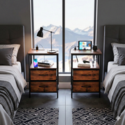 ANBY2 2PC Nightstand End Table USB Charging Port Storage Table with 2 Drawers and Shelf