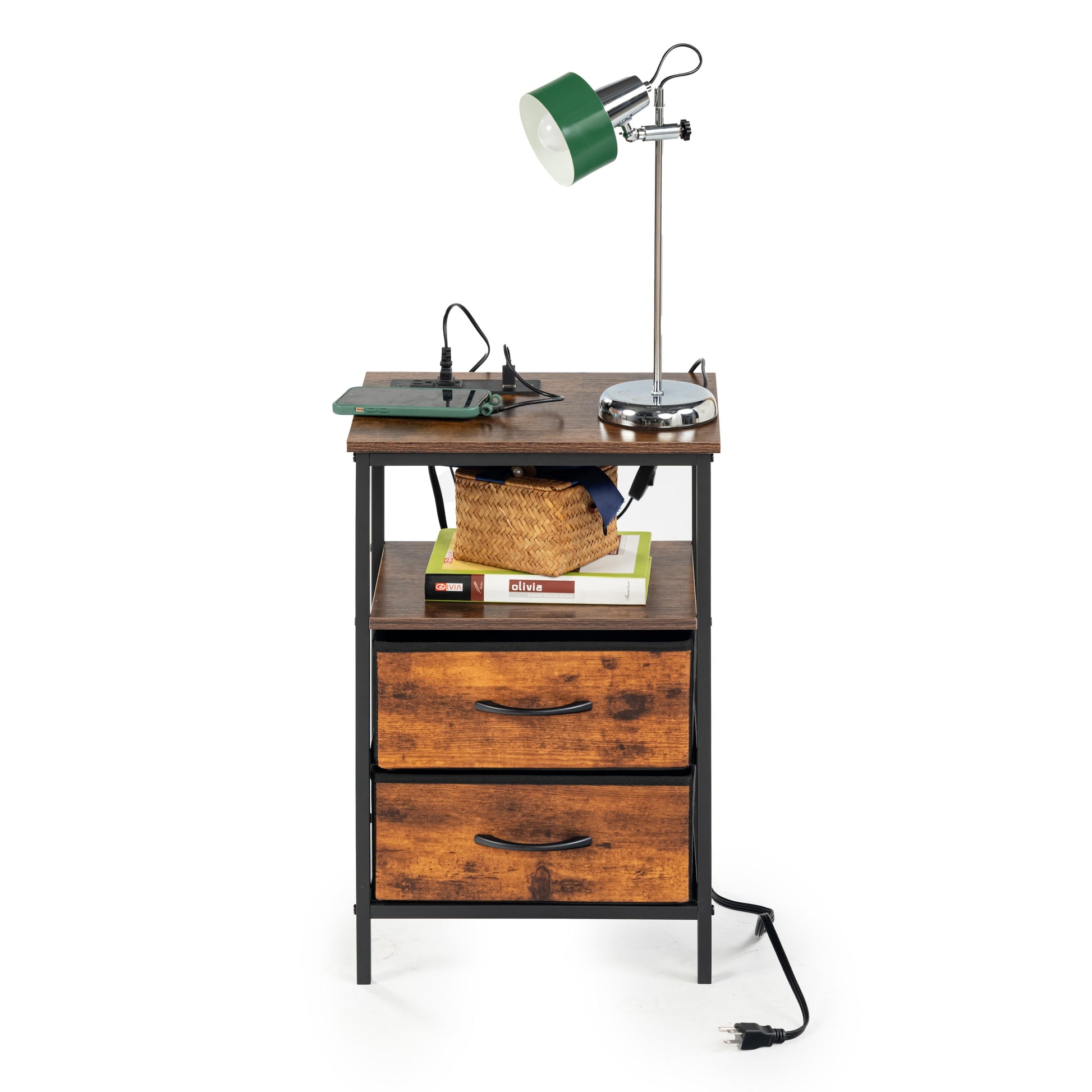 Crimson 2-drawer nightstand with modern design, perfect for stylish bedroom storage.