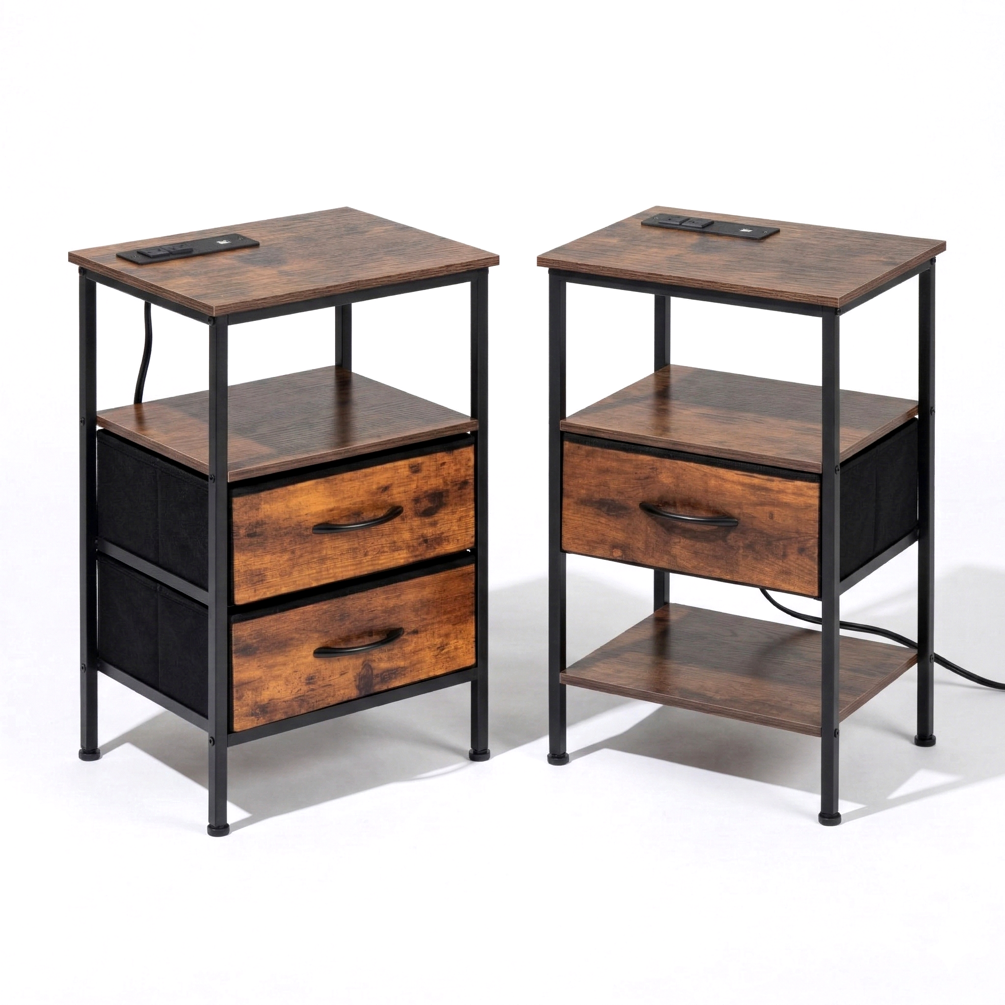 Homy Casa ANBY Nightstand Side Table with USB Charging Port and Open Shelf Storage Set of 2