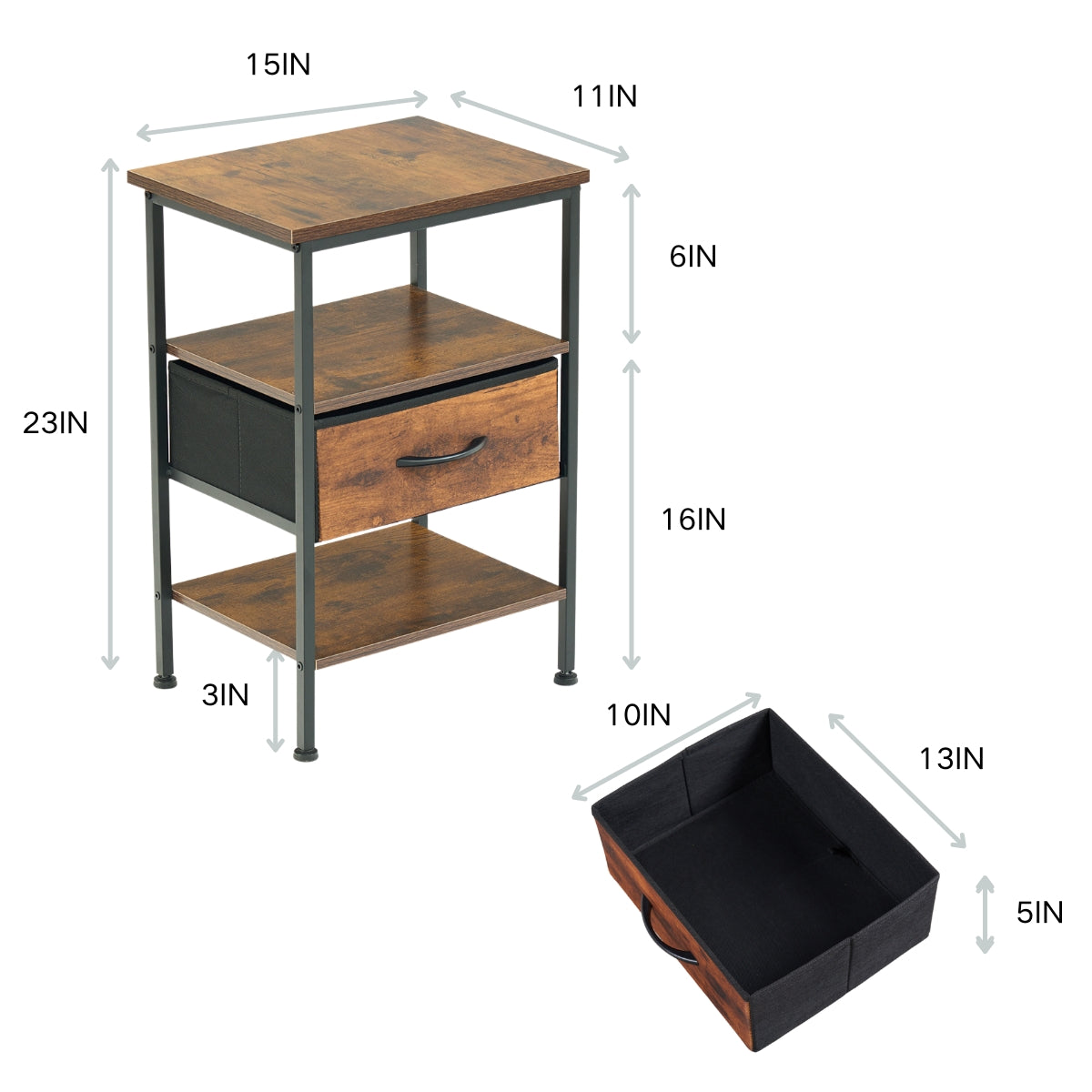 Homy Casa ANBY End Table Nightstand Storage Table with Drawer and Shelf Set of 2/4