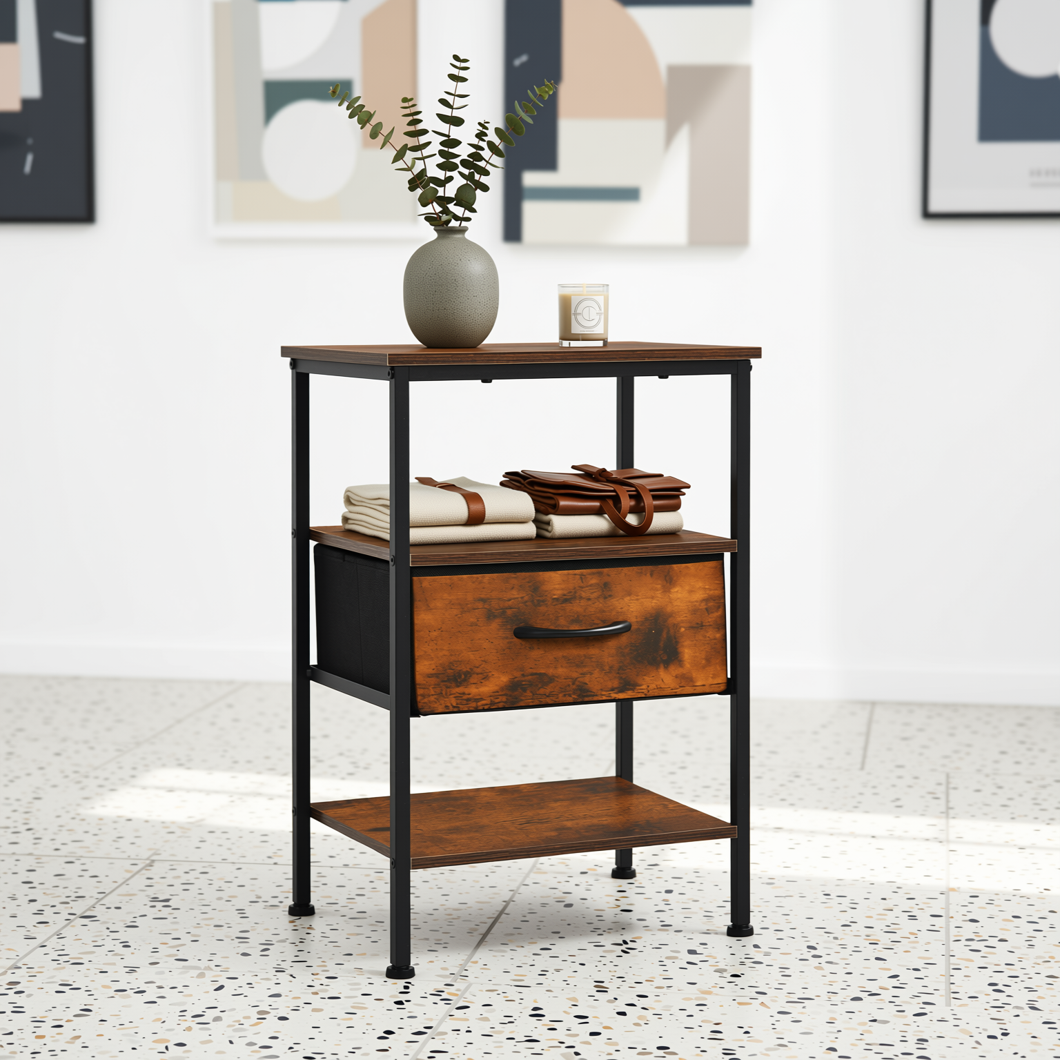 Homy Casa ANBY End Table Nightstand Storage Table with Drawer and Shelf Set of 2/4