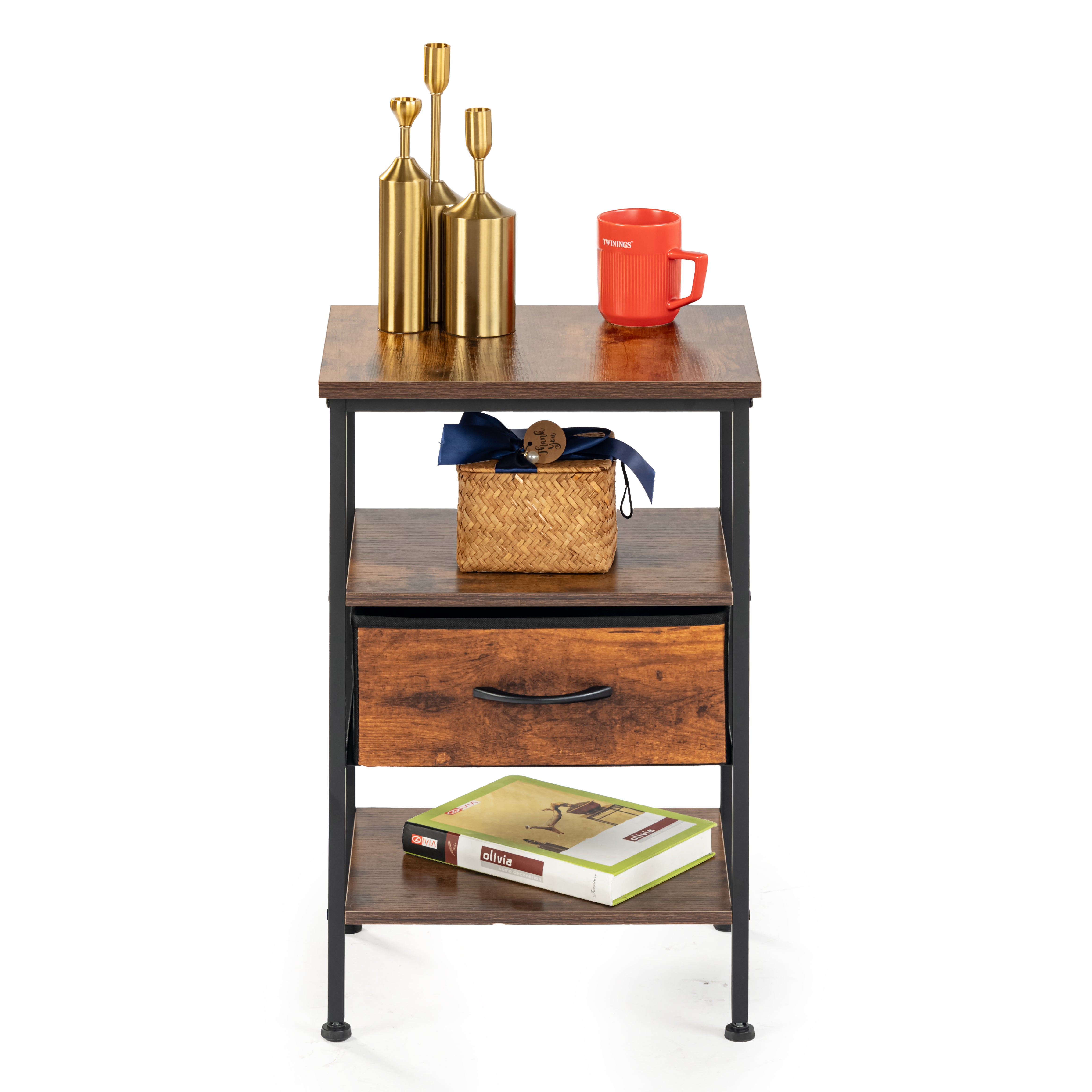Homy Casa ANBY End Table Nightstand Storage Table with Drawer and Shelf Set of 2/4