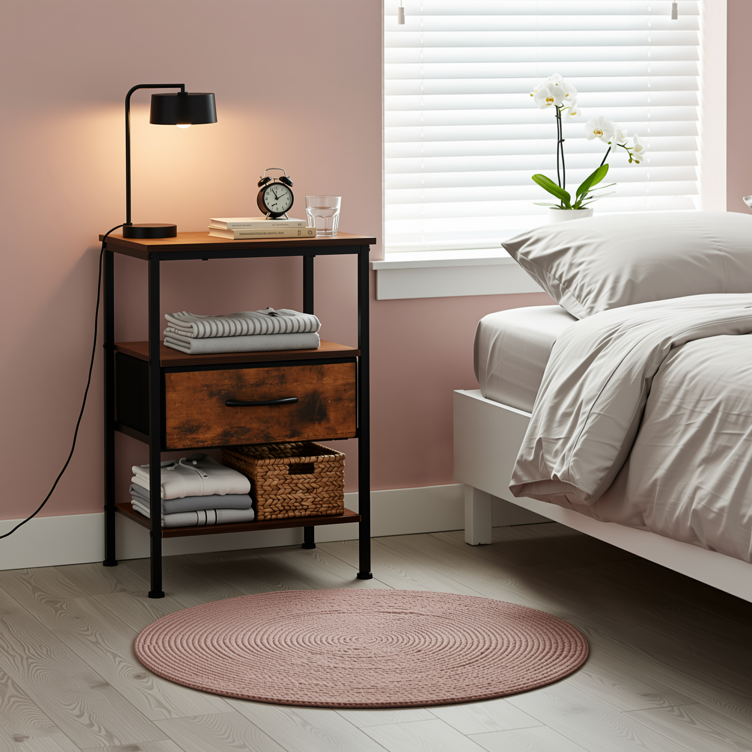 Homy Casa ANBY End Table Nightstand Storage Table with Drawer and Shelf Set of 2/4