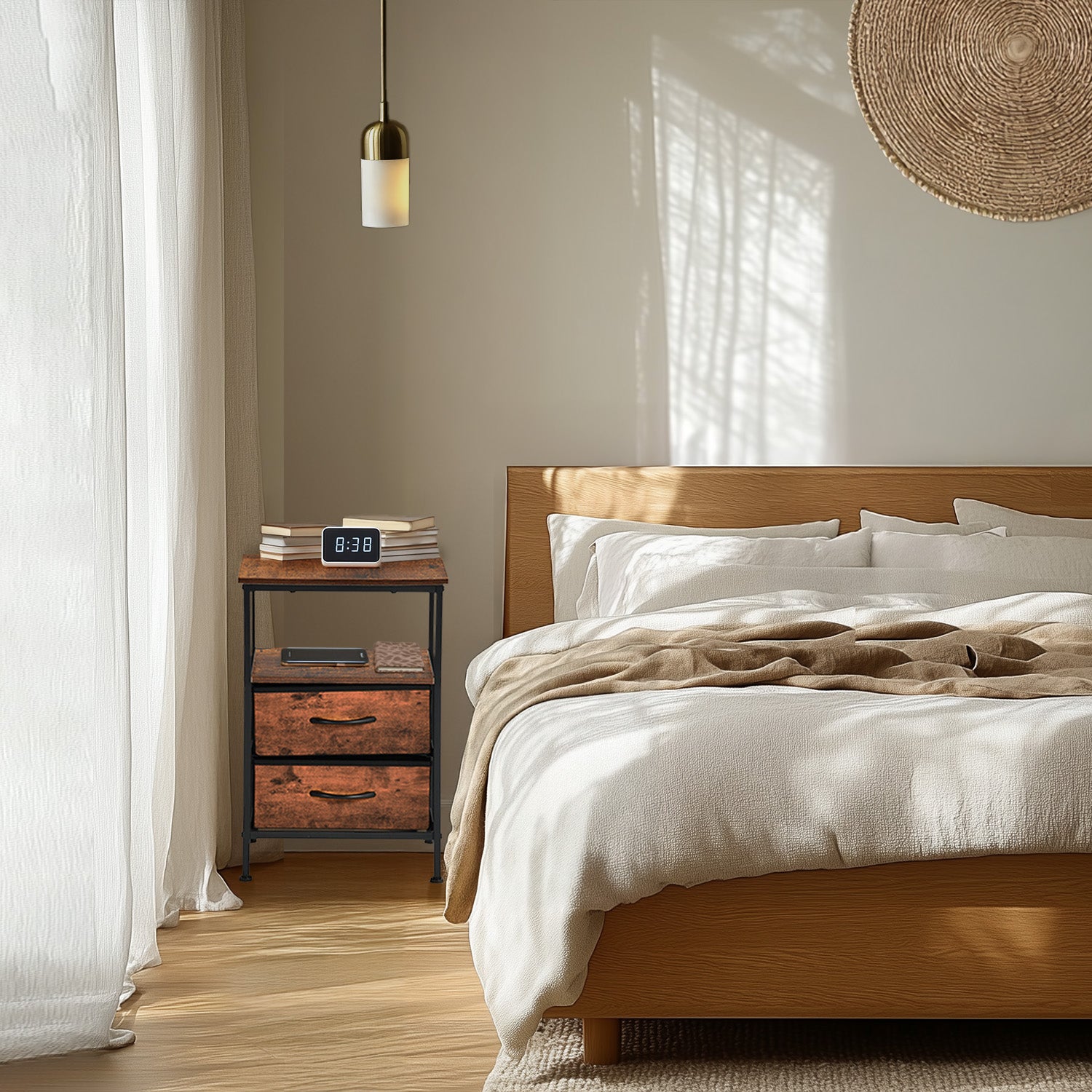ANBY2 2PC End Table Nightstand Storage Table with 2 Drawers and Shelf
