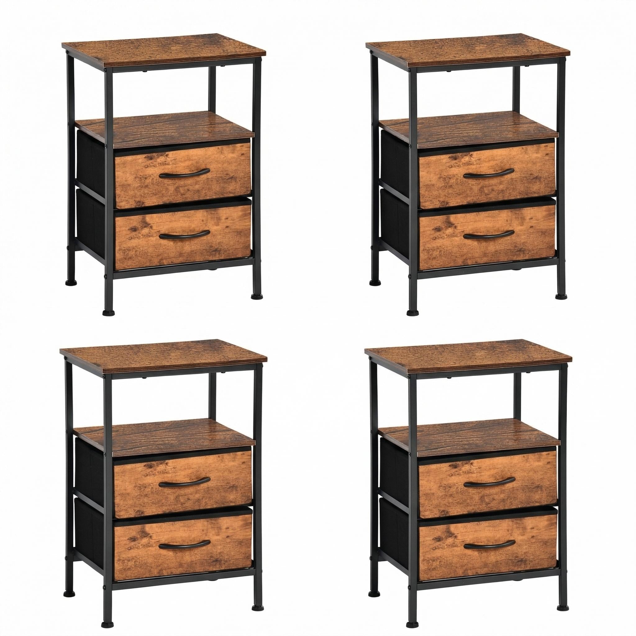 ANBY2 2PC End Table Nightstand Storage Table with 2 Drawers and Shelf