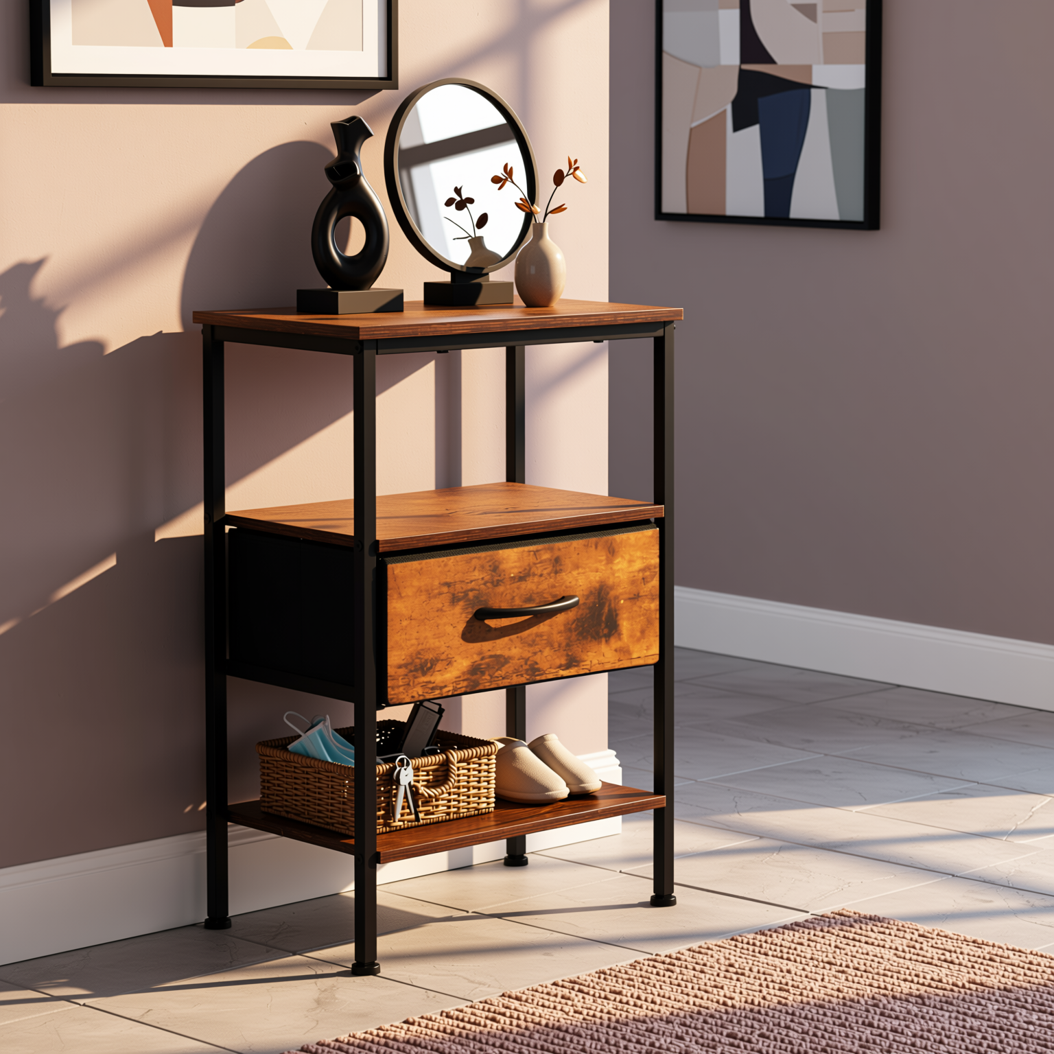Homy Casa ANBY End Table Nightstand Storage Table with Drawer and Shelf Set of 2/4
