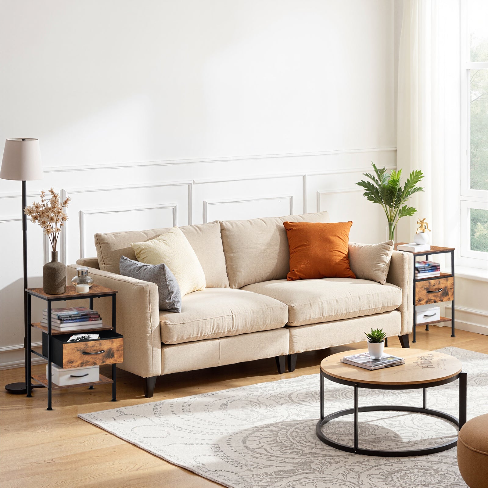 ANBY 2PC End Table Nightstand Storage Table with Drawer and Shelf